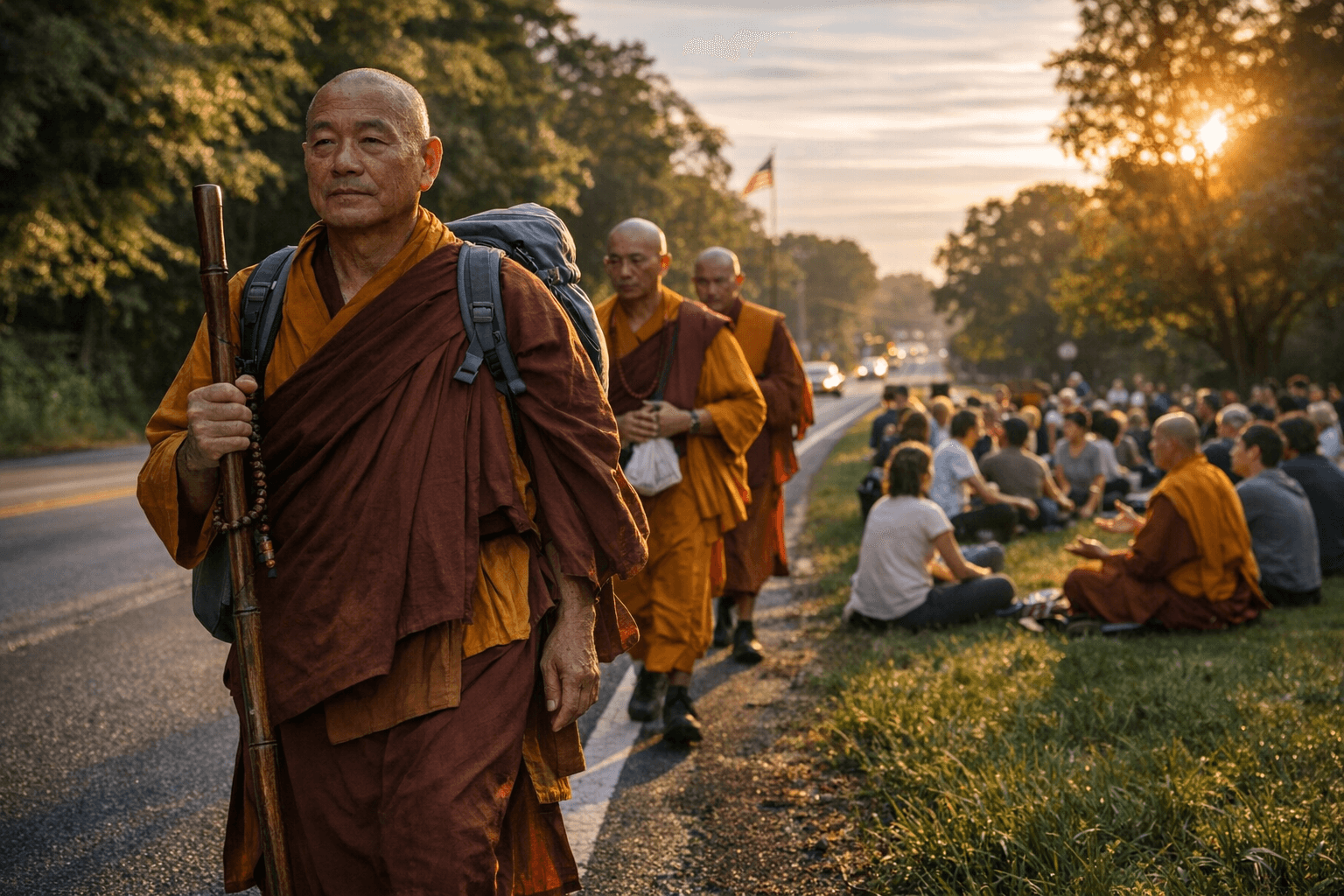 Buddhist Monks Continue Cross-Country Walk for Peace, Share Mindfulness in Greensboro