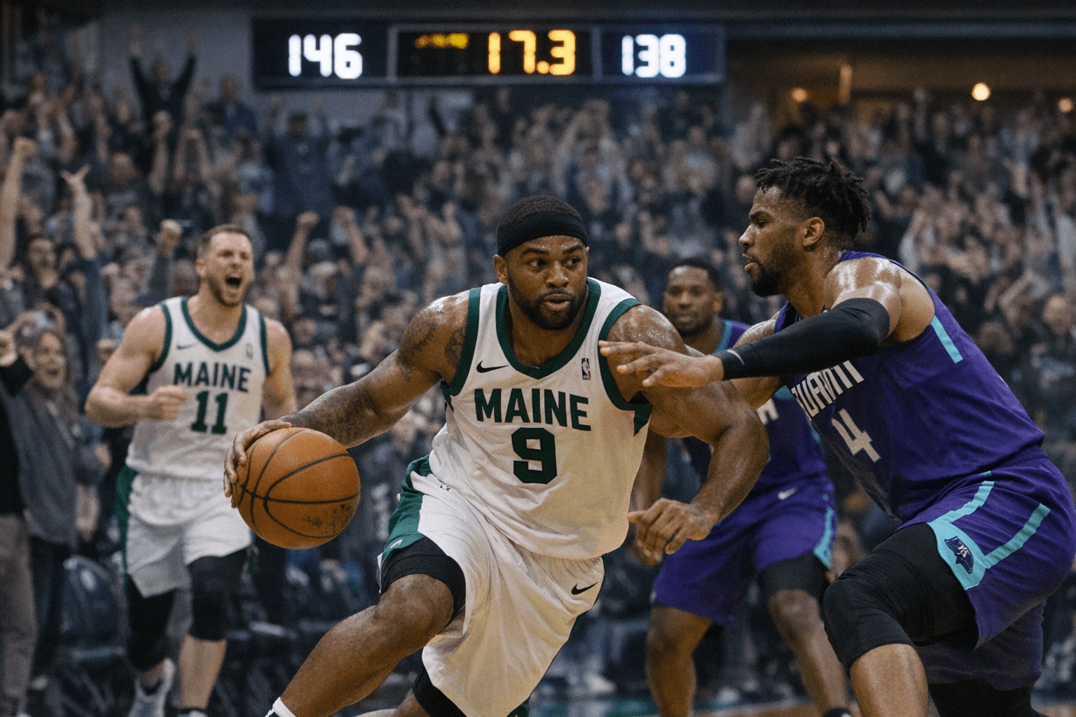 Maine Celtics Outscore Greensboro Swarm 147-138 in Late Surge