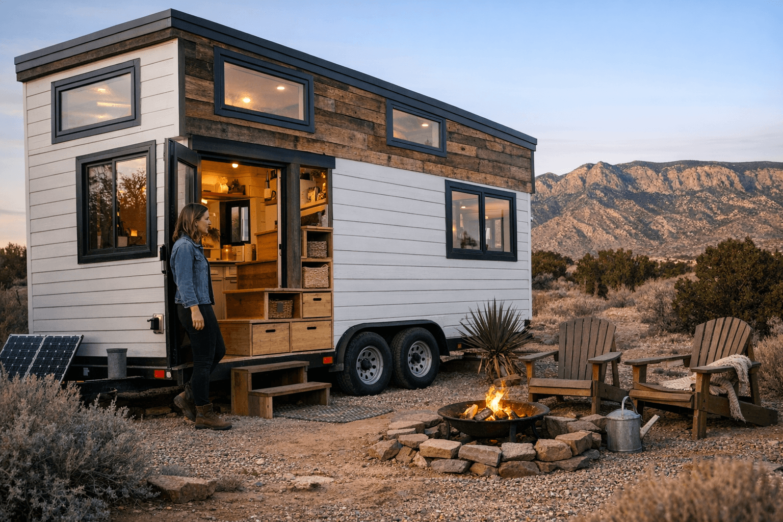 Certified Non‑Toxic Tiny House for Sale in Albuquerque with Storage-Forward Staircase