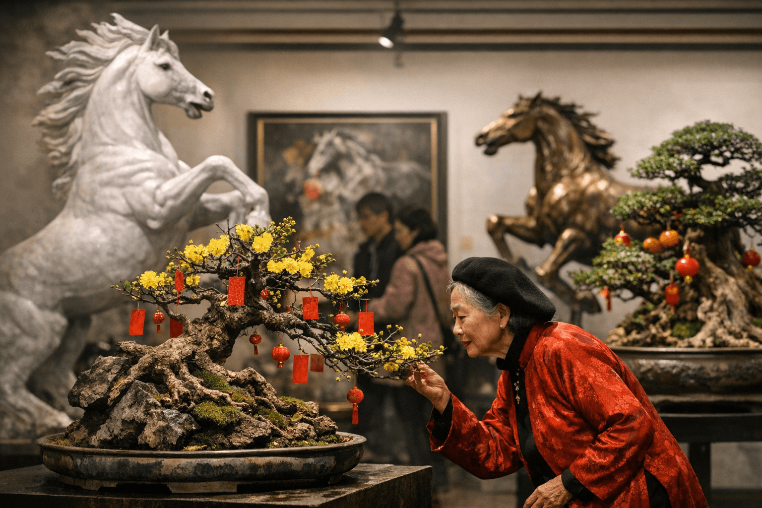 Hanoi Spring Colors Exhibition Melds Horse Motifs with Tet Bonsai Traditions