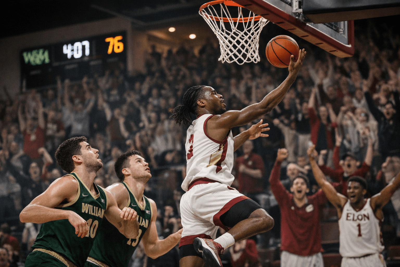 Cuthrell’s late layup lifts Elon to 79-76 comeback over William & Mary