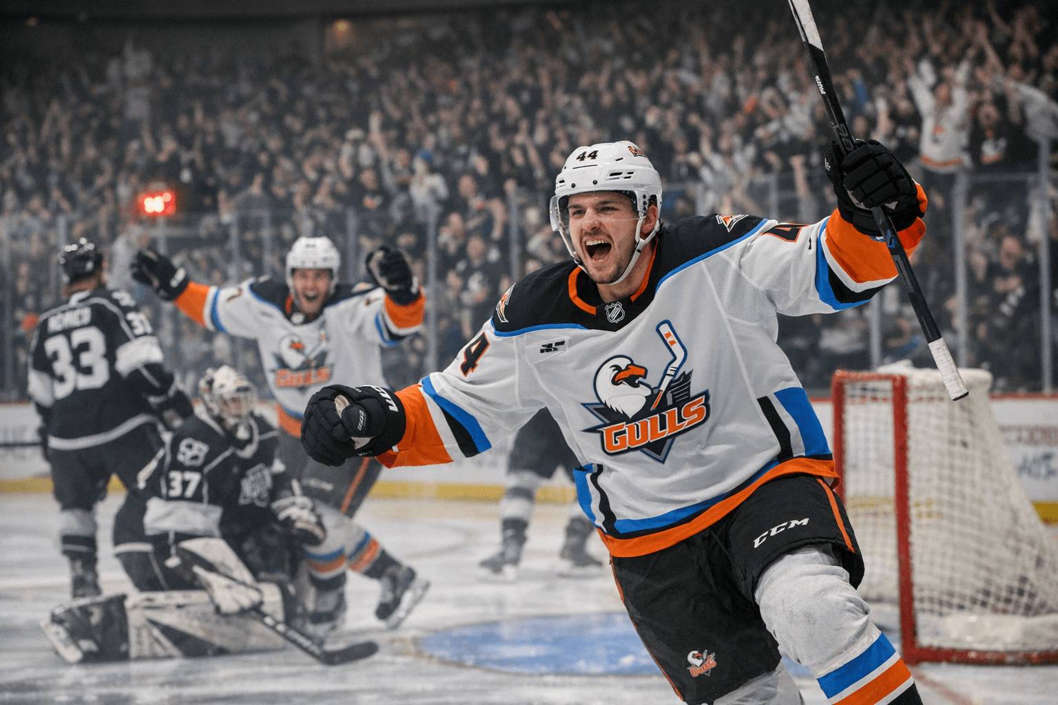 Gaucher's 17.2-Second Goal Completes Comeback, Gulls Defeat Reign 4-3