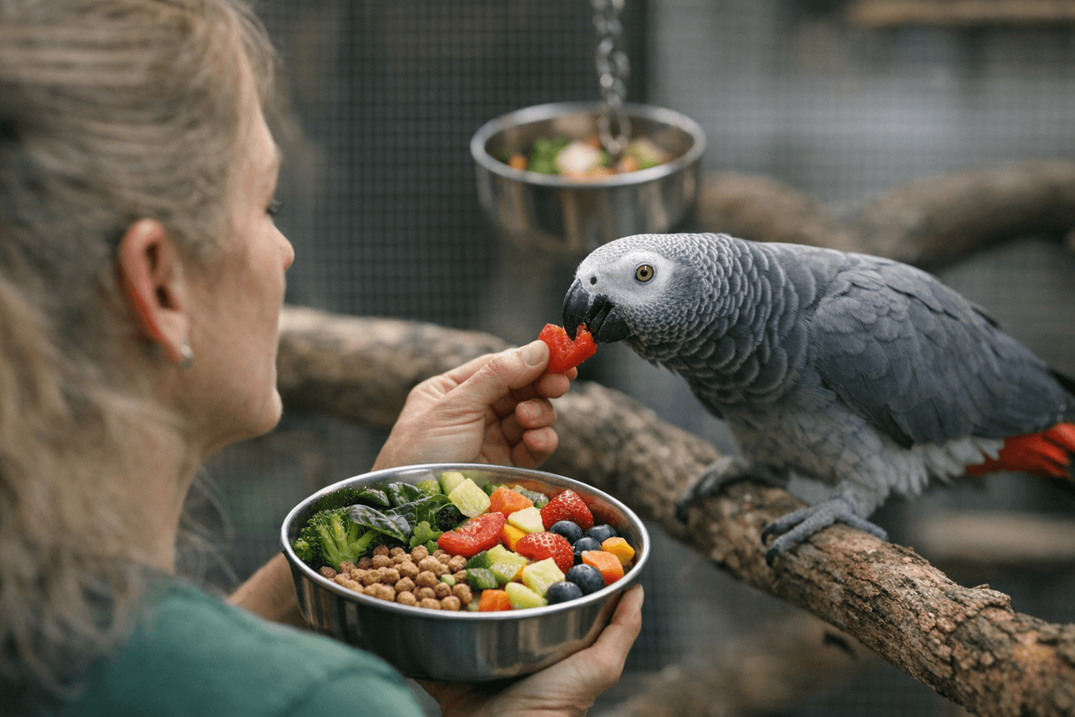 Pellet-Based Diet Plus Daily Fruits and Vegetables Keeps Parrots Happy