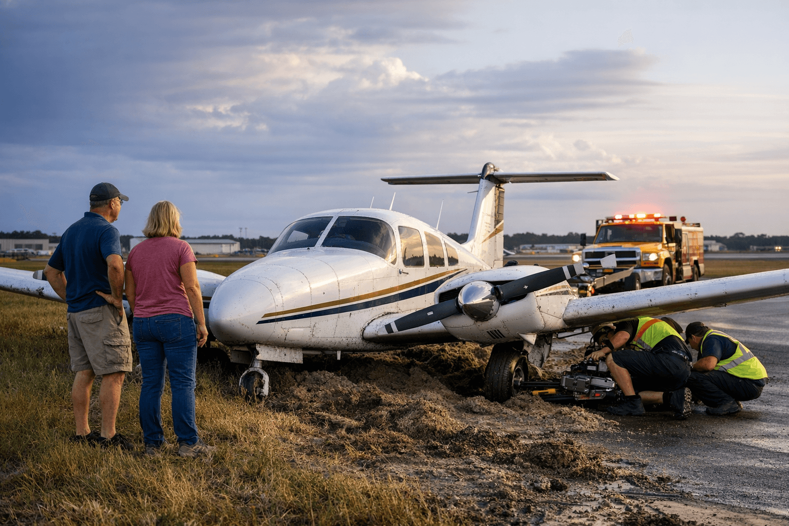 Piper Seminole Slides Off Orlando Sanford Runway, Two People Unhurt