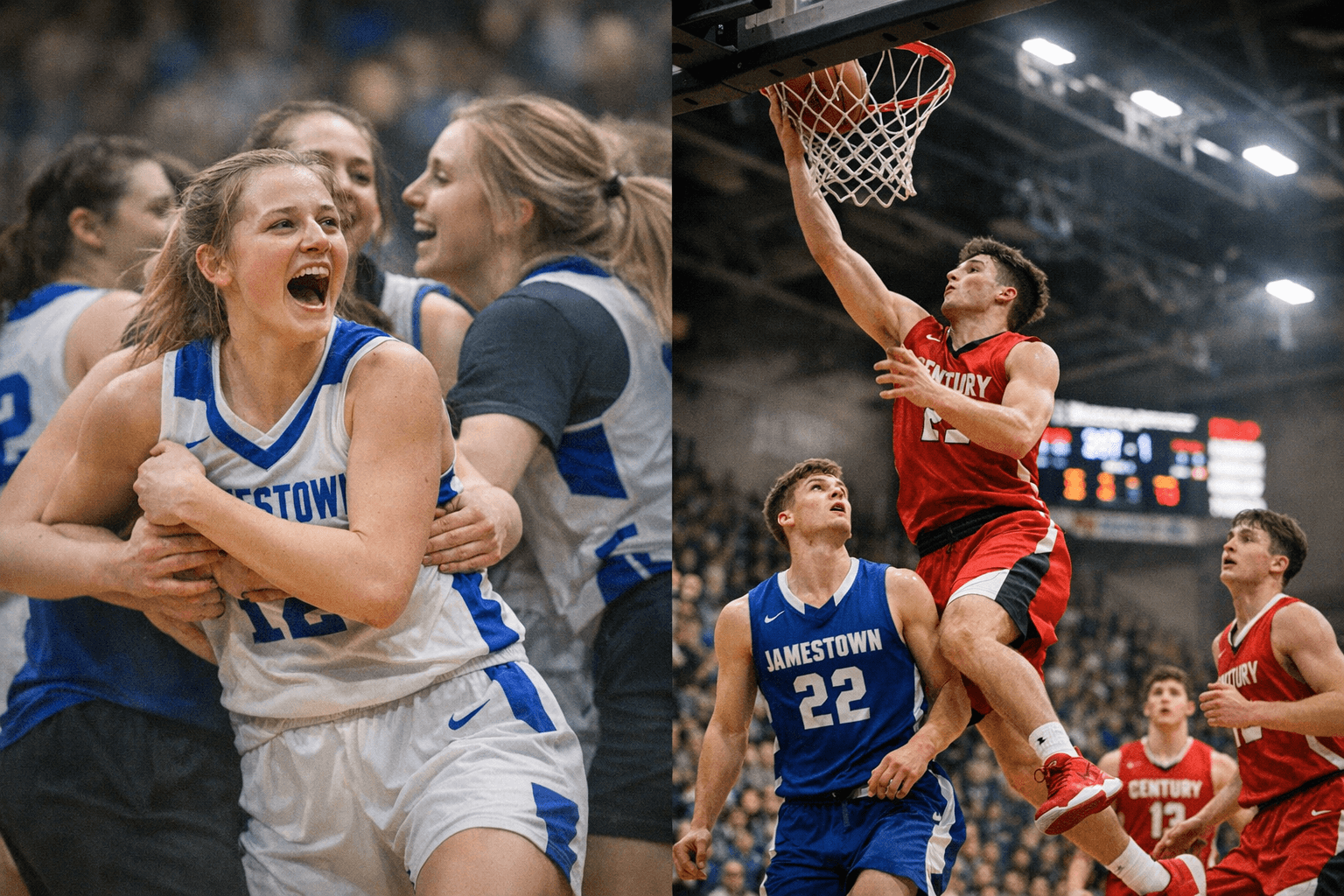 Jamestown girls stun Century 59-56; Century boys rout Jamestown 88-53