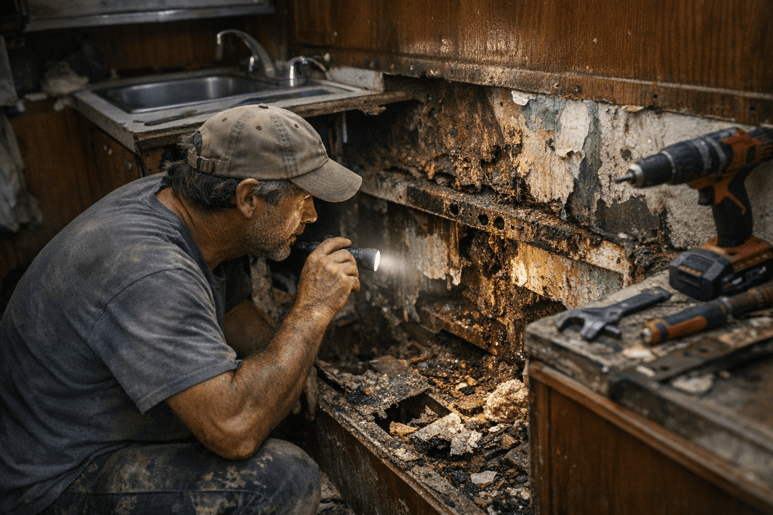Galley Stove Removal Uncovers Hidden Paint and Structural Damage, Tests Refitter's Resolve