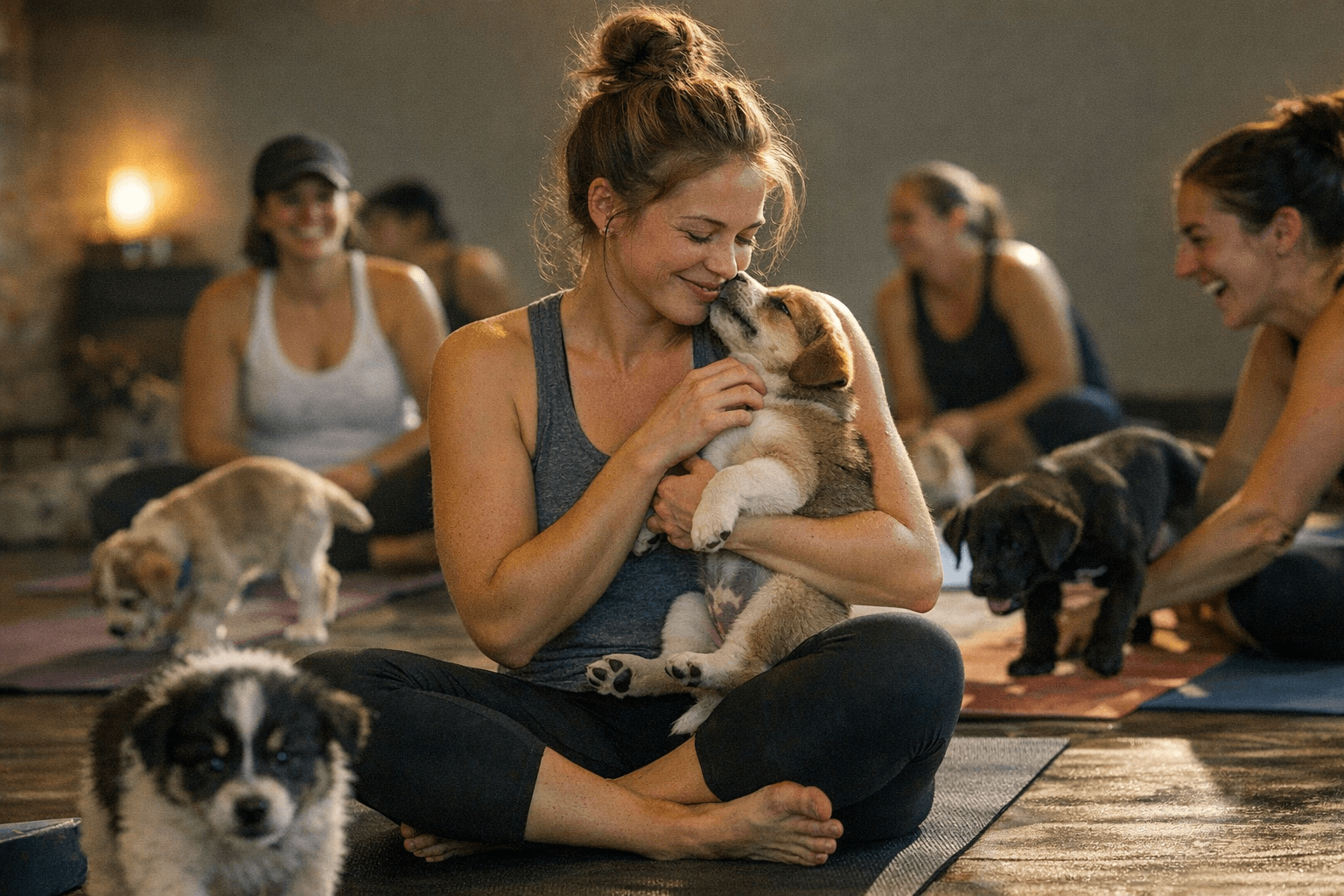 Puppy Yoga Sessions in St. Louis and Calgary Mix Cuddles and Fundraising