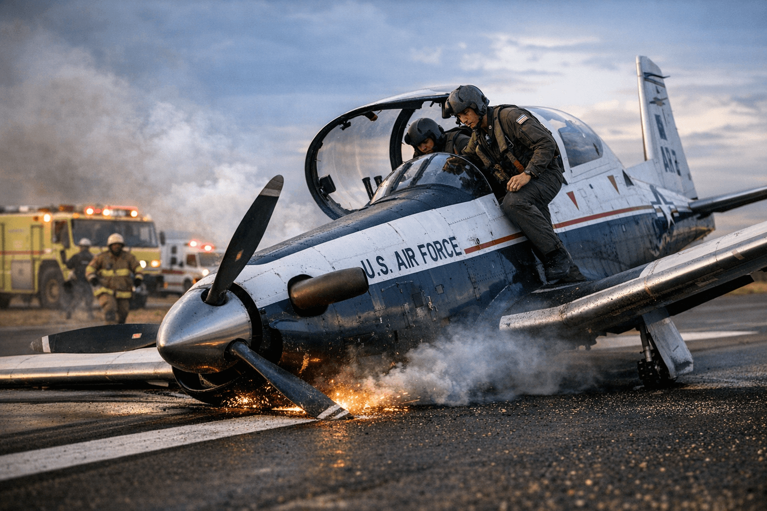 Laughlin T-6A Executes Nose Gear-Up Landing Feb. 5; Pilots Safe