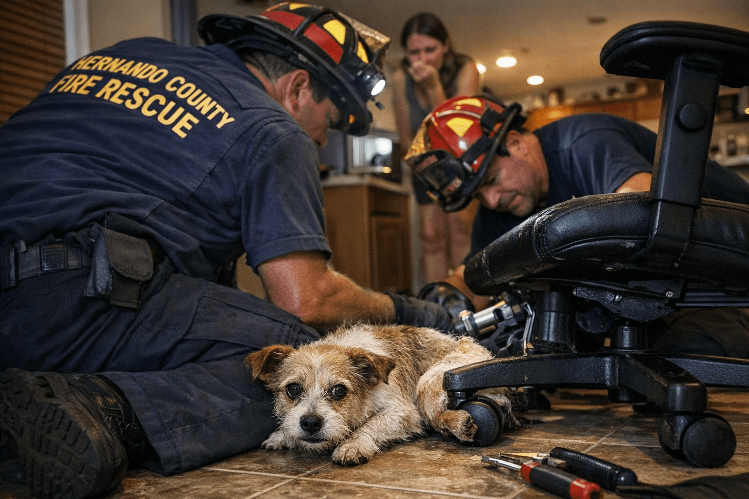 Hernando County Fire Rescue Frees Dog Stuck in Chair Wheel