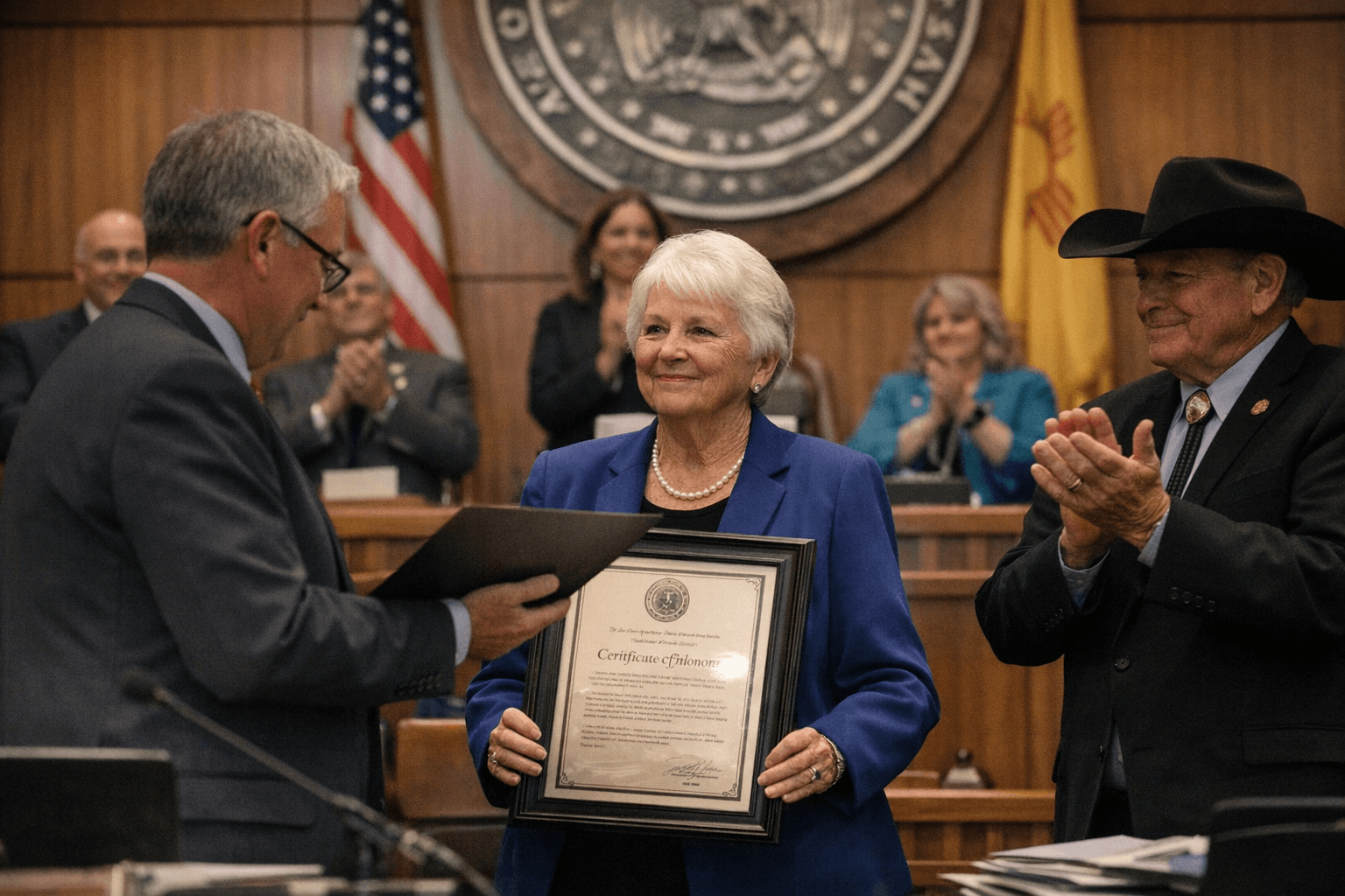 New Mexico Senate Reads Certificate Honoring Rio Rancho Superintendent Sue Cleveland