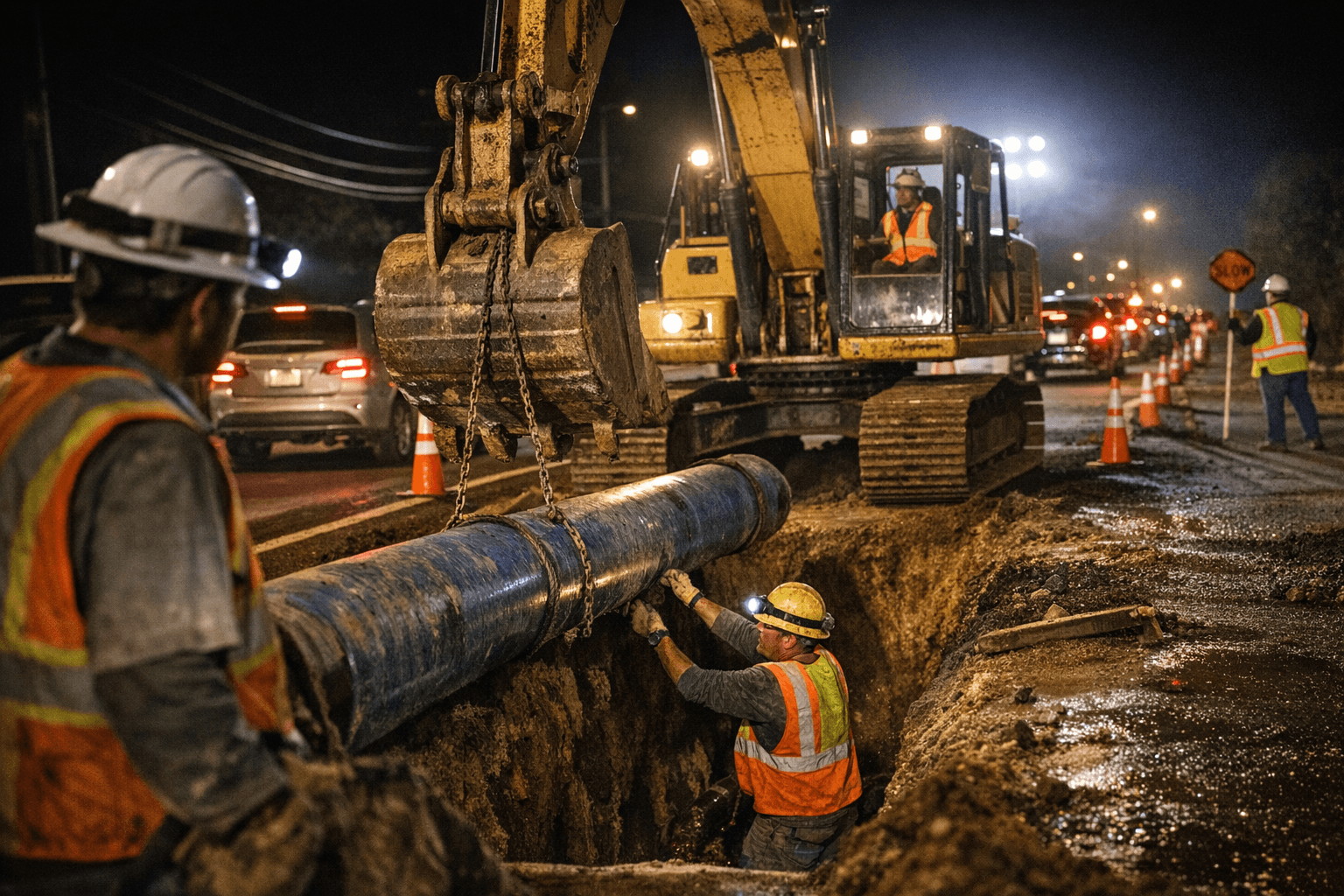 Night work continues on Kūhiō Highway waterline project in Līhuʻe through February