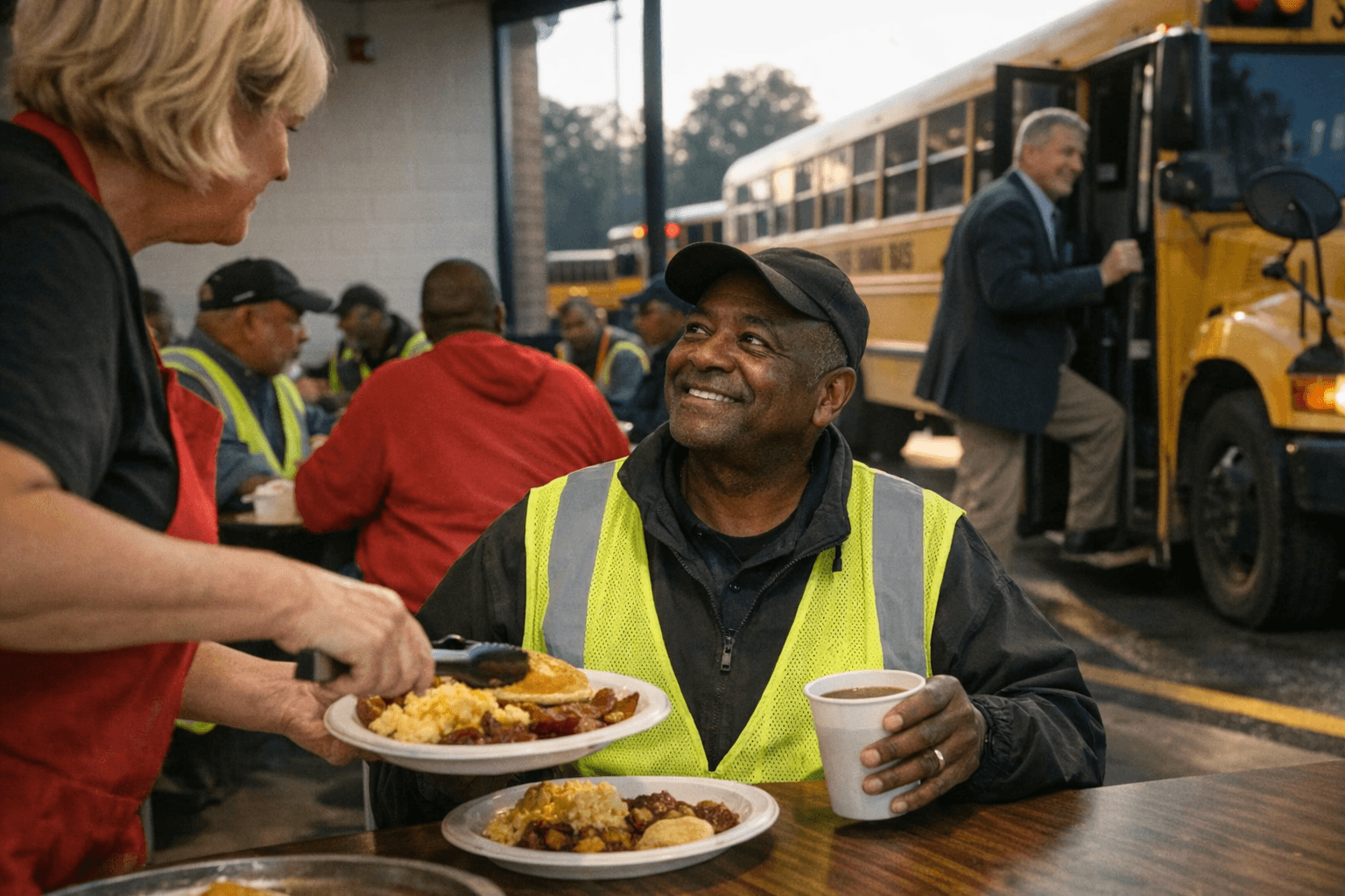Wake County honors bus drivers with breakfast; Atkinson rides to Fuquay-Varina elementary