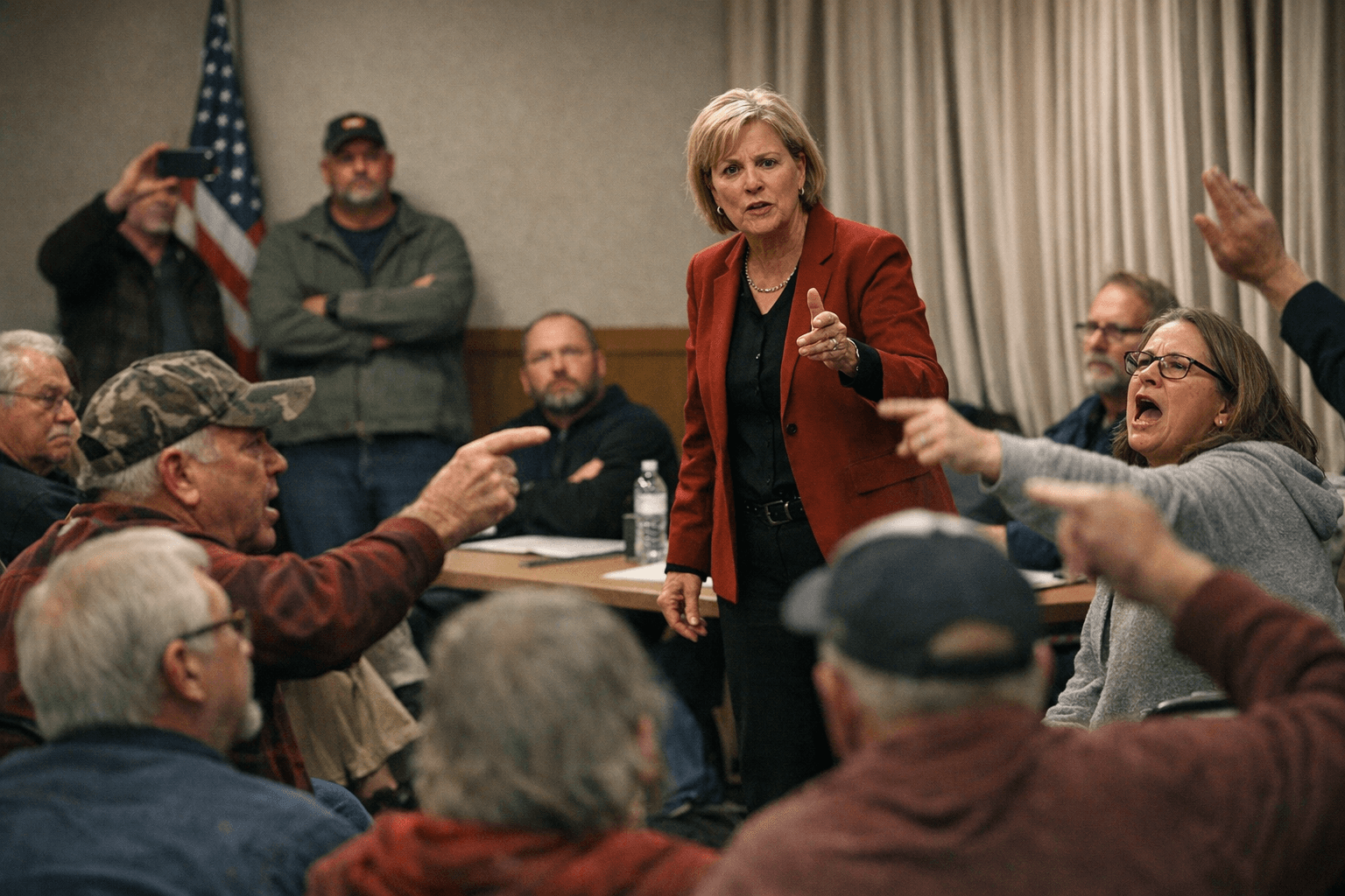 Sen. Lynn Evans Spars With Crowd Over Vaccine Mandates in Storm Lake