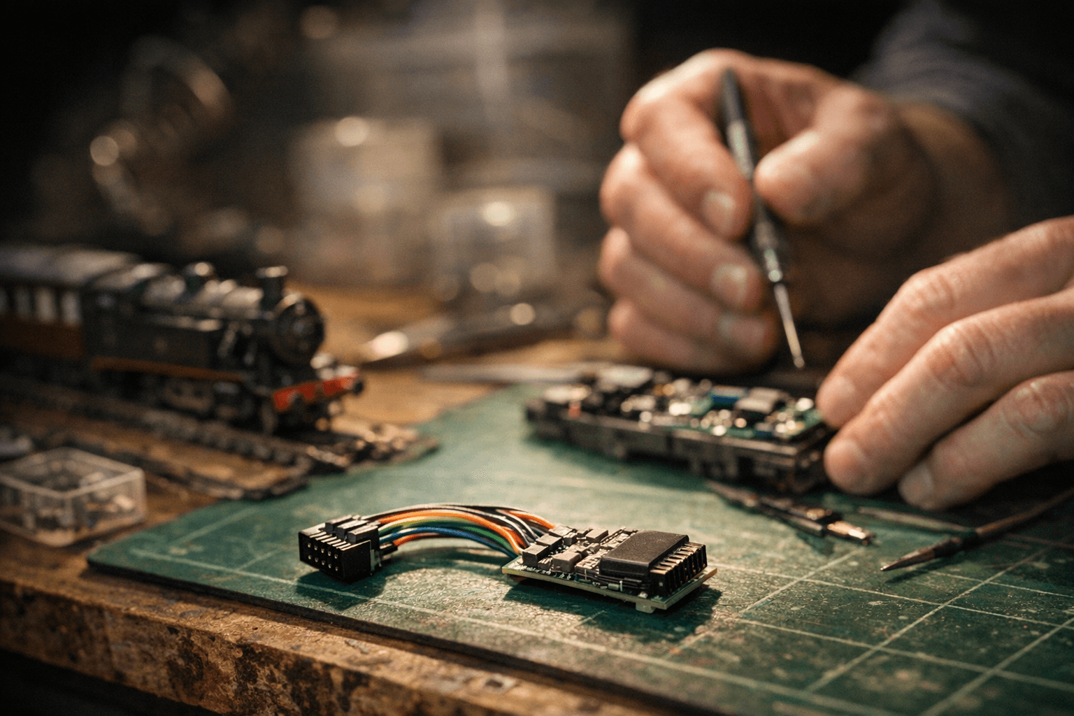 New DCC bridge harness lets Next18 decoders fit E24 sockets for TT:120