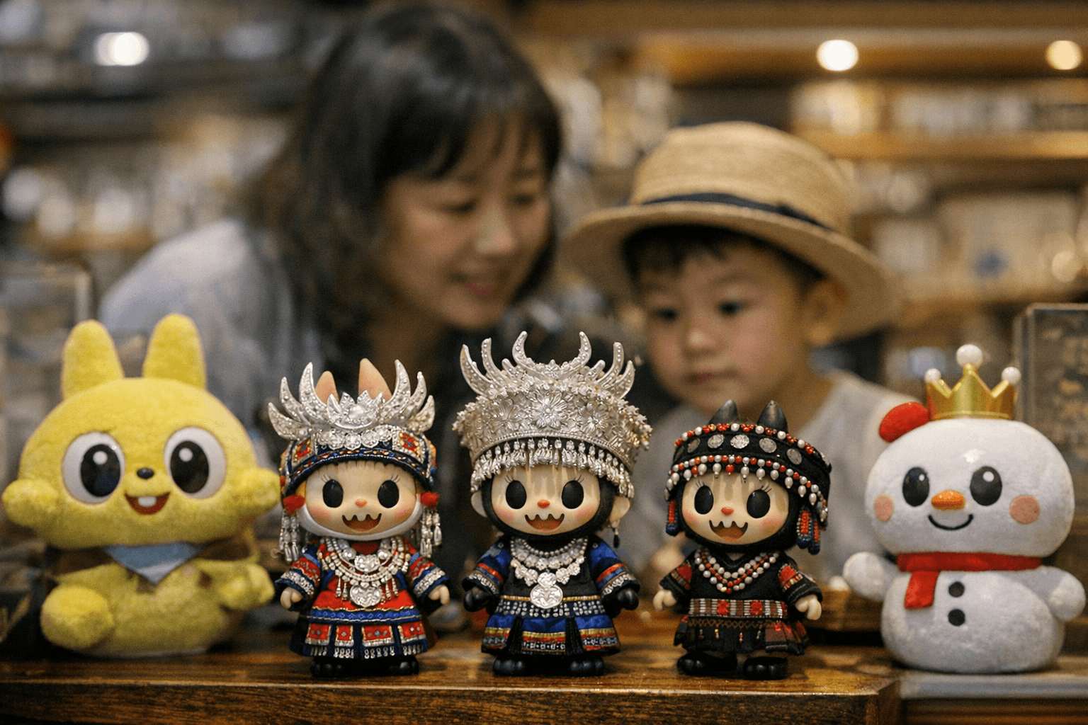 Labubu Figures in Guangxi Ethnic Costumes Debut at Guangxi Museum Shop