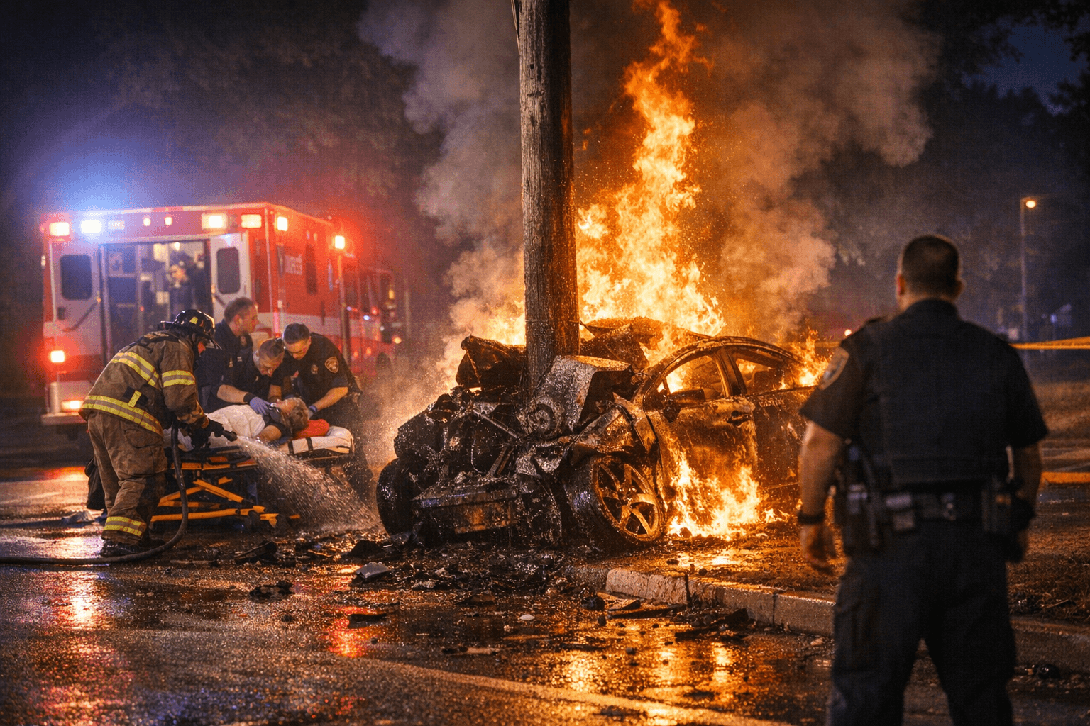 One Dead, One Seriously Injured After Fiery Single-Vehicle Crash in NE Baltimore