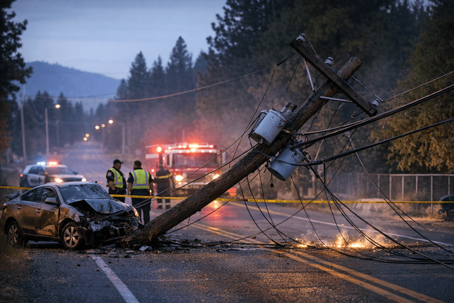 Post Falls closes N. Greensferry Road after vehicle strikes power pole
