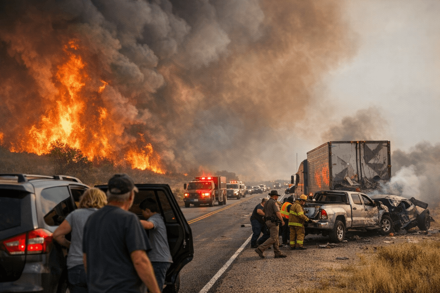 Two Texas County Wildfires Near Tyrone, Hooker Prompt Evacuations, Highway 54 Crash