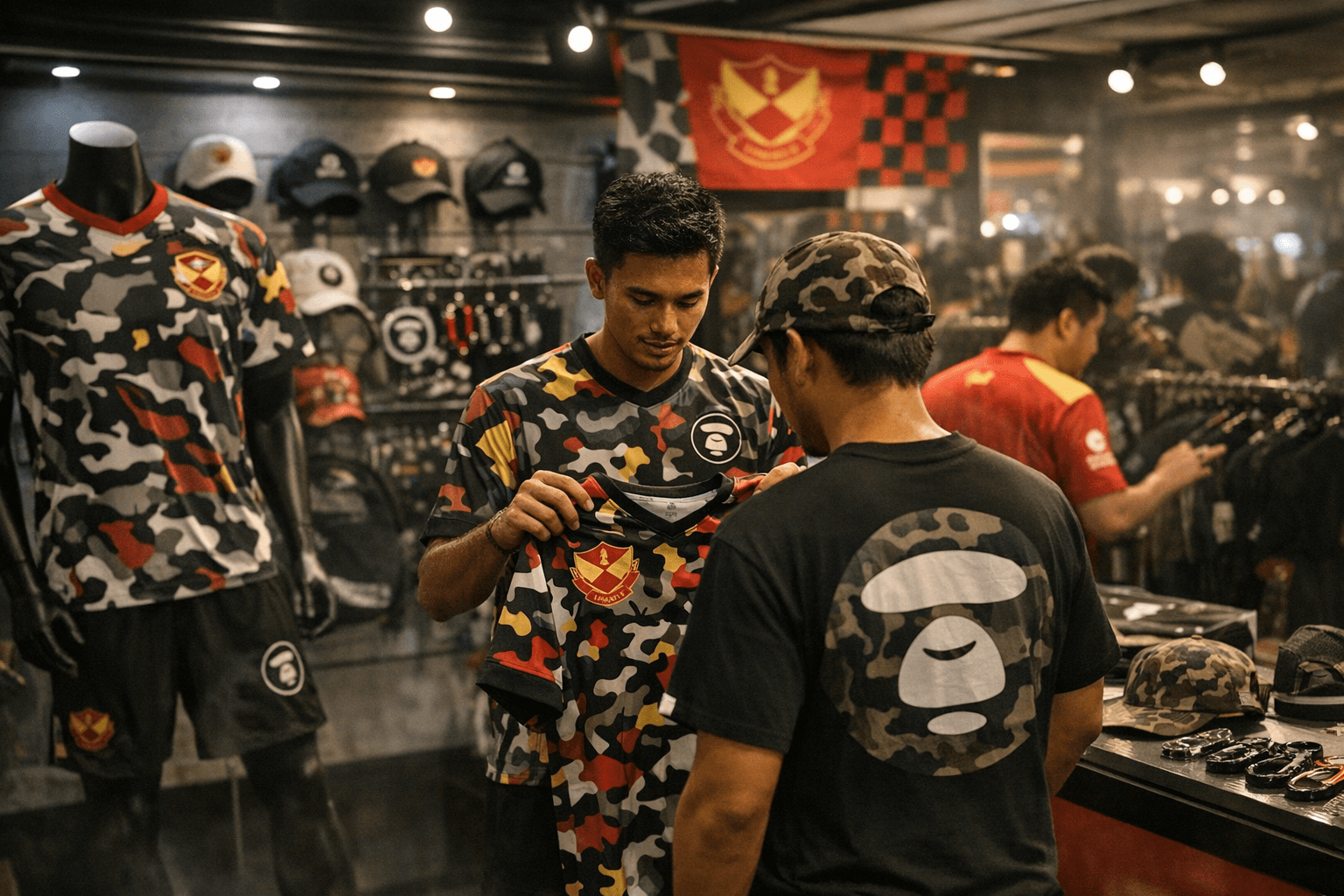 Selangor FC x AAPE capsule drops featuring pre-match kit, culture tee