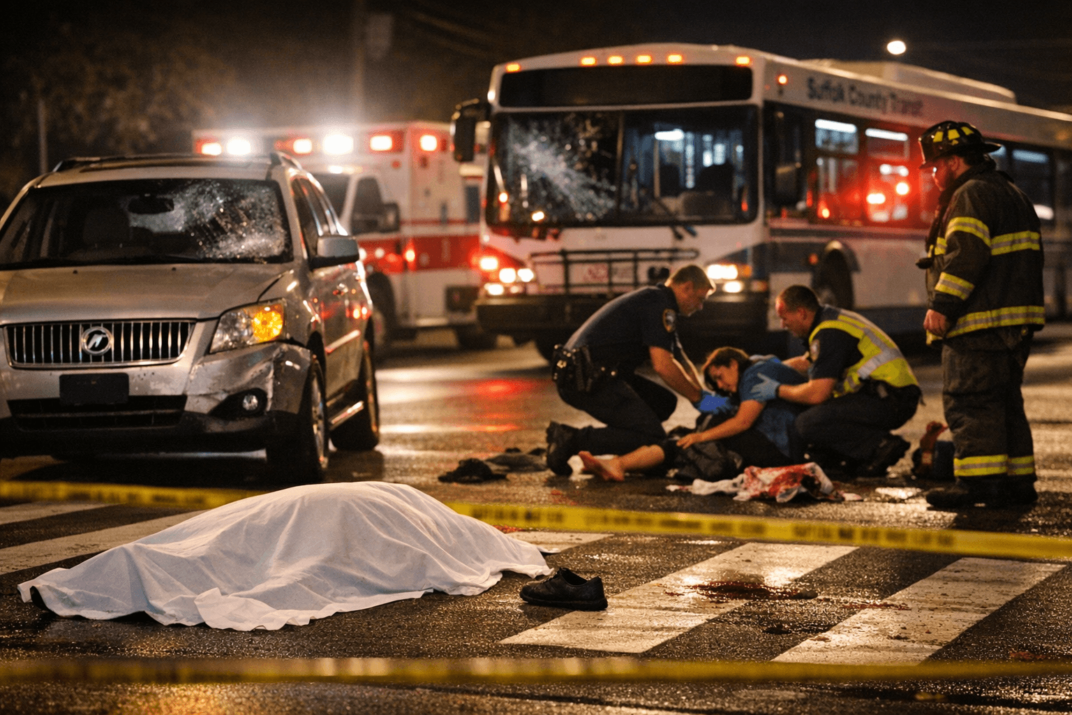 Pedestrian Killed, Another Injured After SUV and Bus Strike Amityville Crosswalk