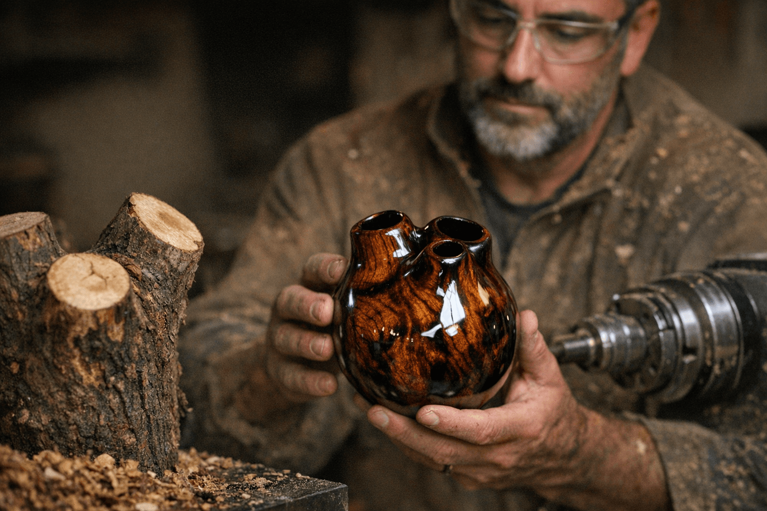 Turner Transforms Pear Log Into High-Gloss Lacquered Vase
