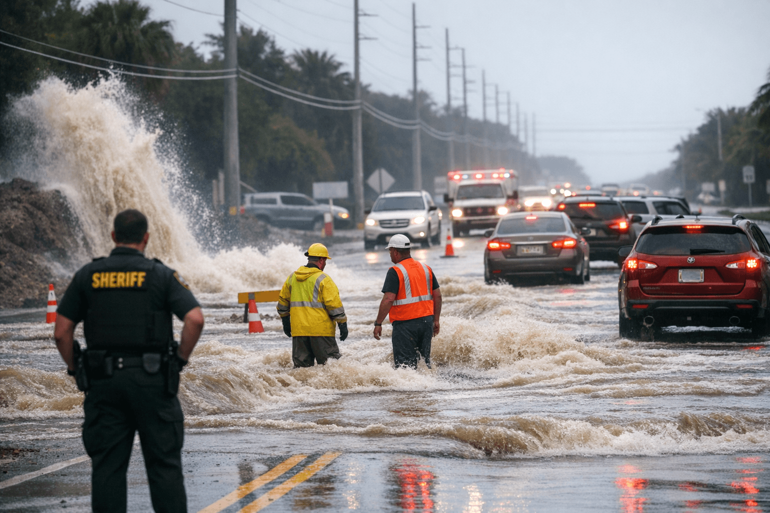 Major Water‑main Break at MM 91 Floods U.S. 1, Slows Traffic