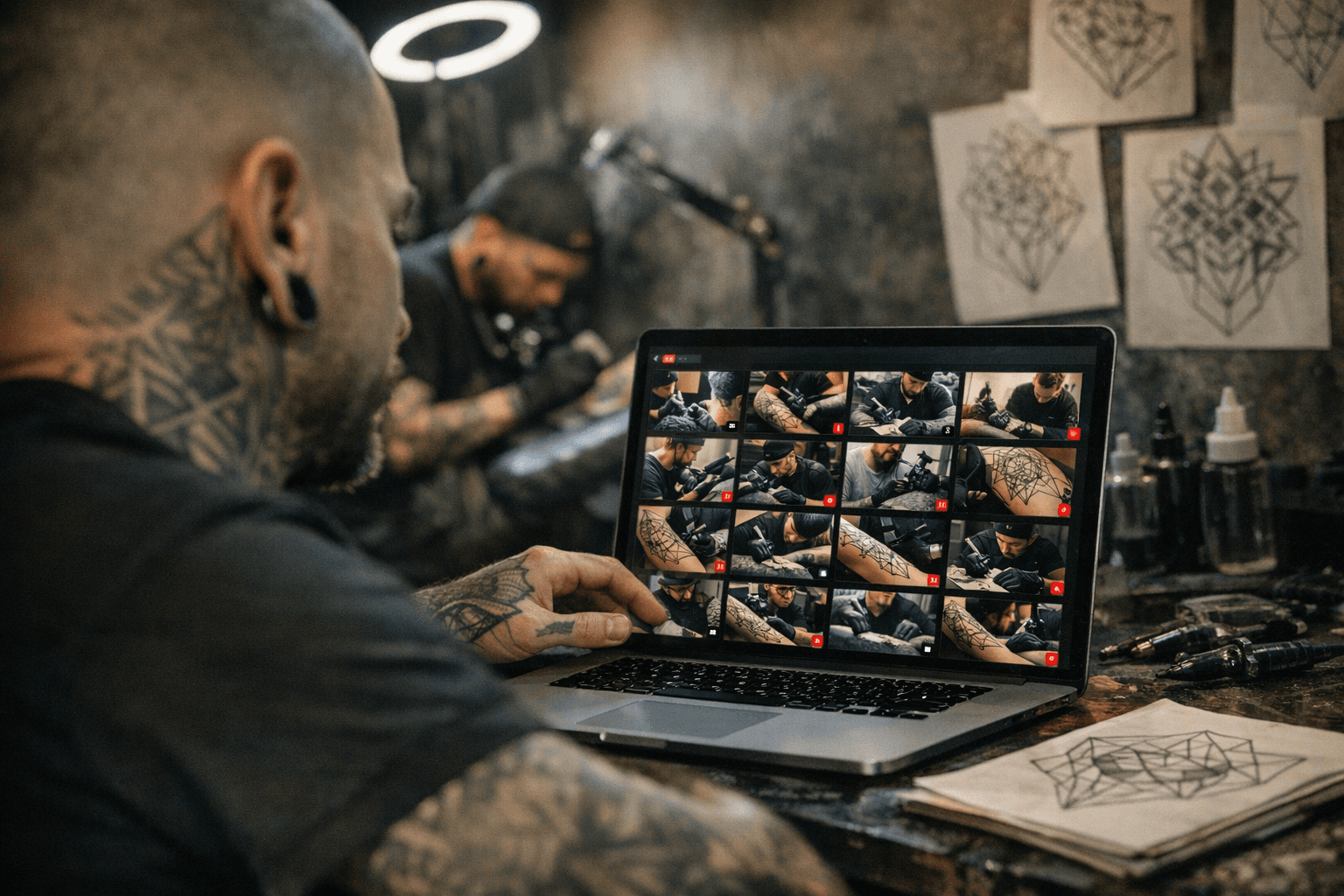 Curated list of 100 Tattoo YouTubers aids geometric and linework artists