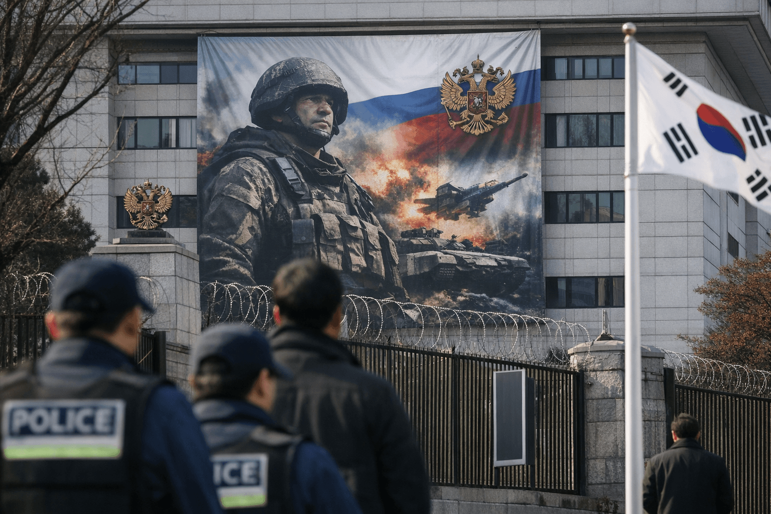 South Korea asks Russian embassy in Seoul to remove 15‑metre “Victory will be ours” banner