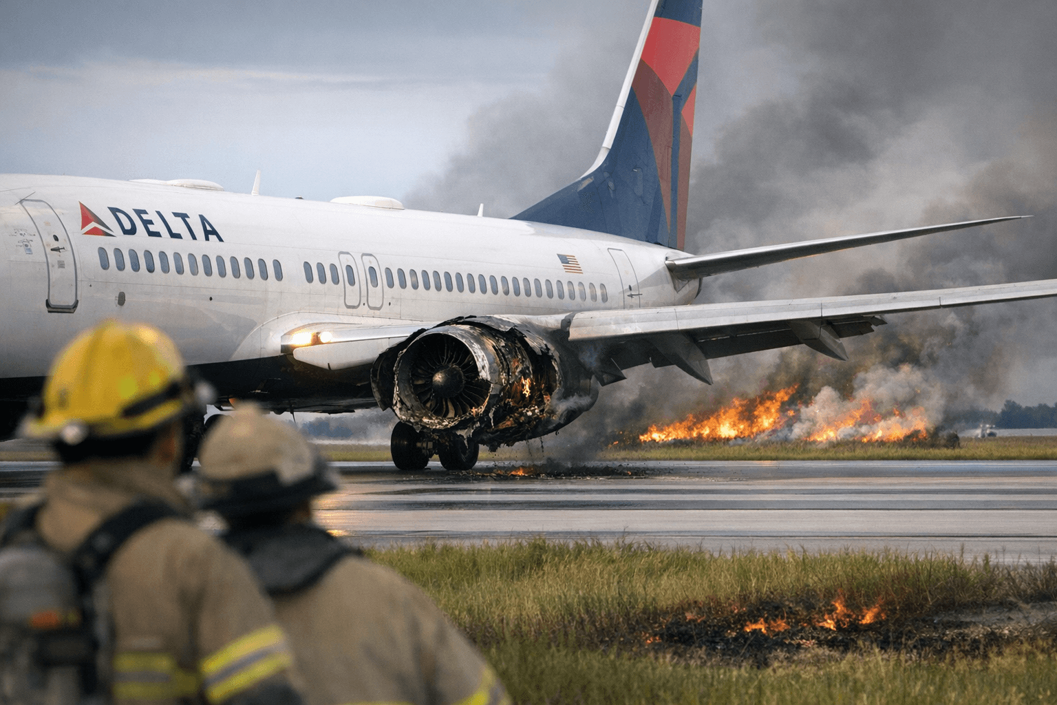 Delta flight loses left engine, sparks grass fire and returns safely to Savannah