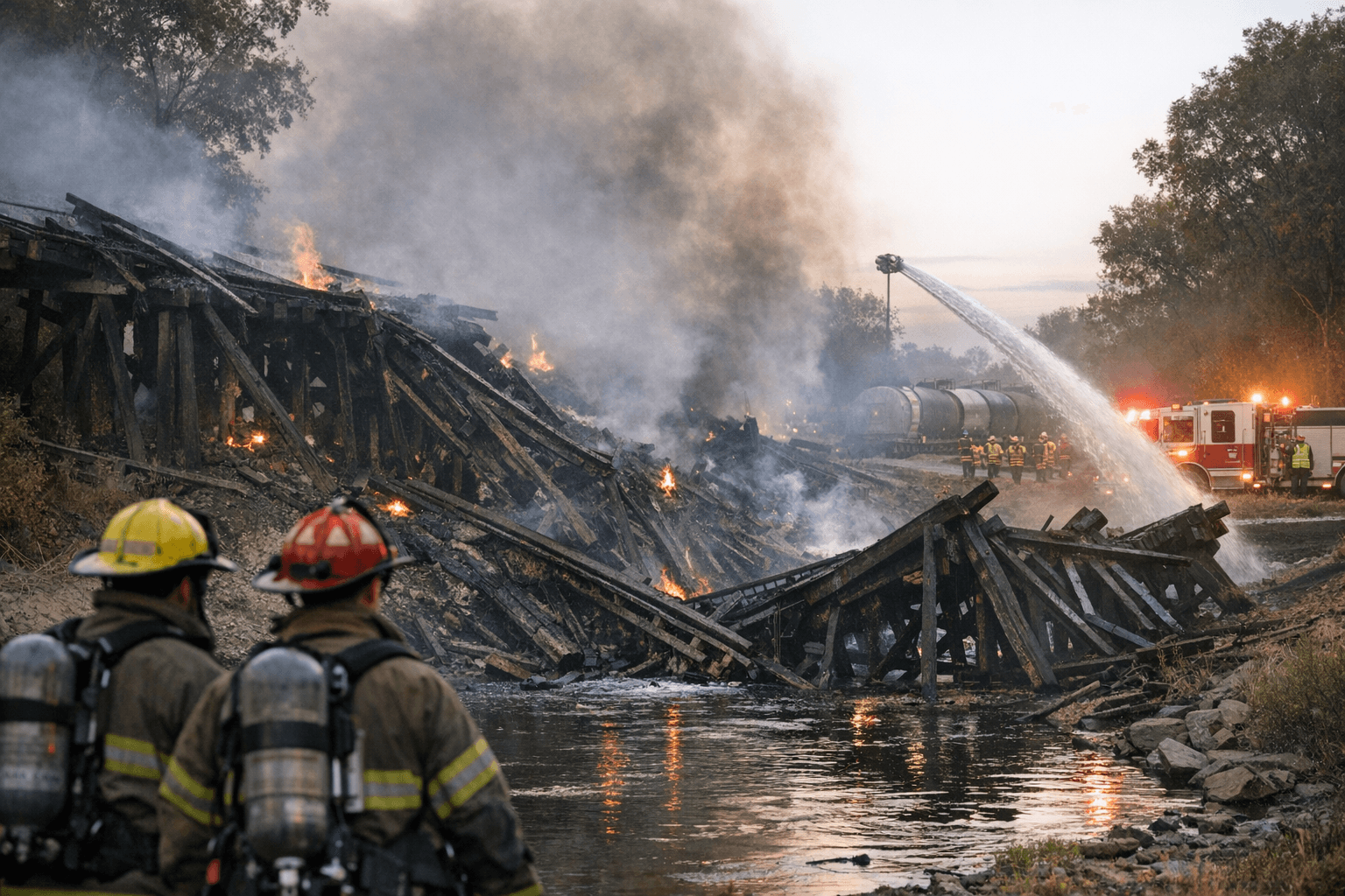 Union Pacific bridge collapses after early-morning fire; structure declared total loss