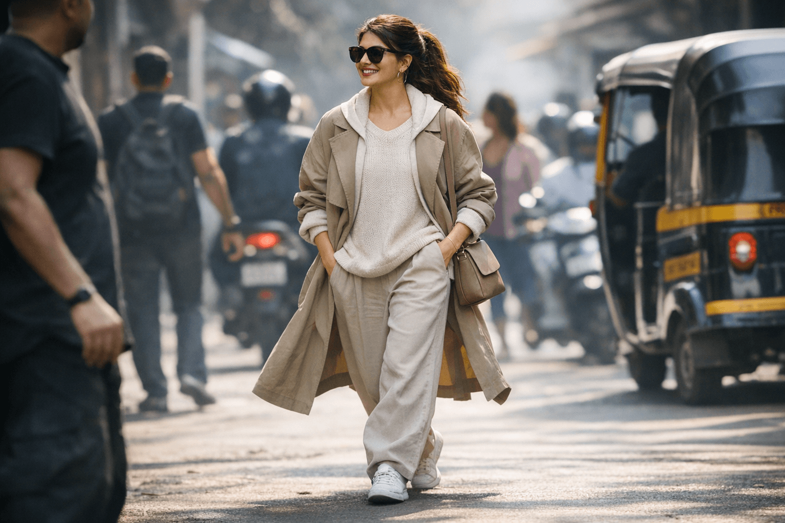 Jacqueline Fernandez embraces effortless casual neutral layers during Mumbai outing