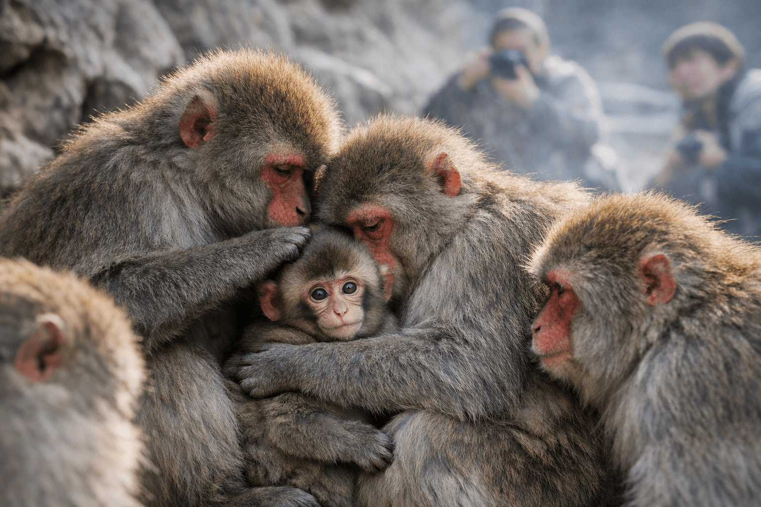 Punch the macaque hugged by troop as videos draw millions