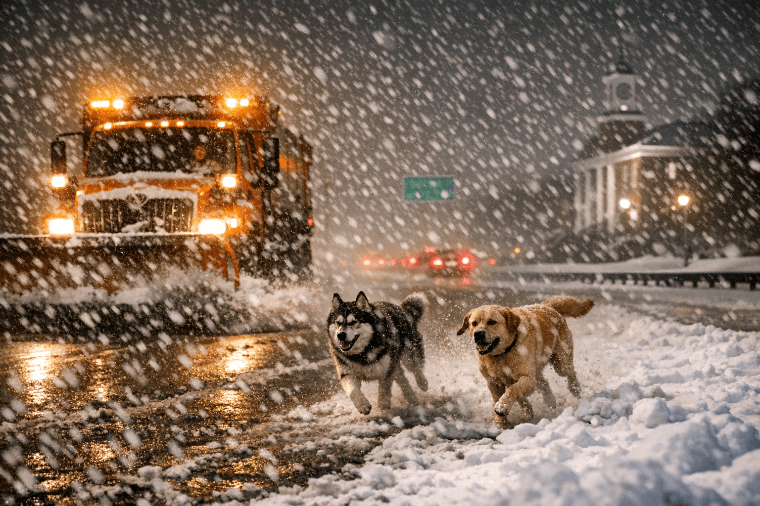 Babylon DPW Plow Operator Spots Two Dogs Running on Sunrise Highway