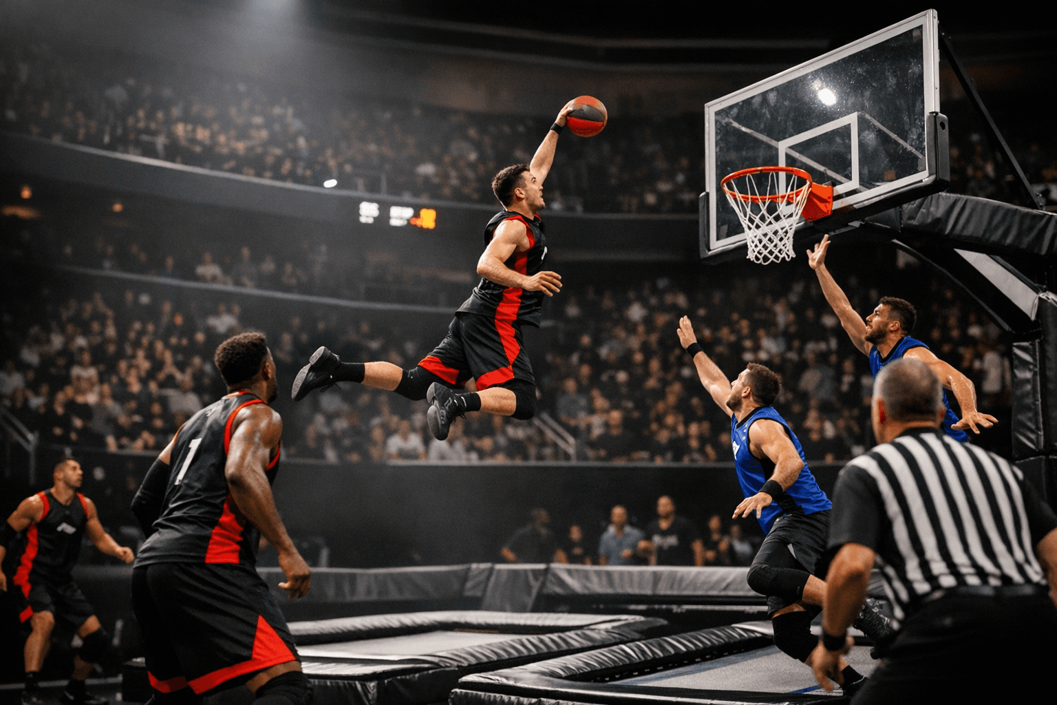 SlamBall rulebook details four five-minute quarters, running clock and mechanics