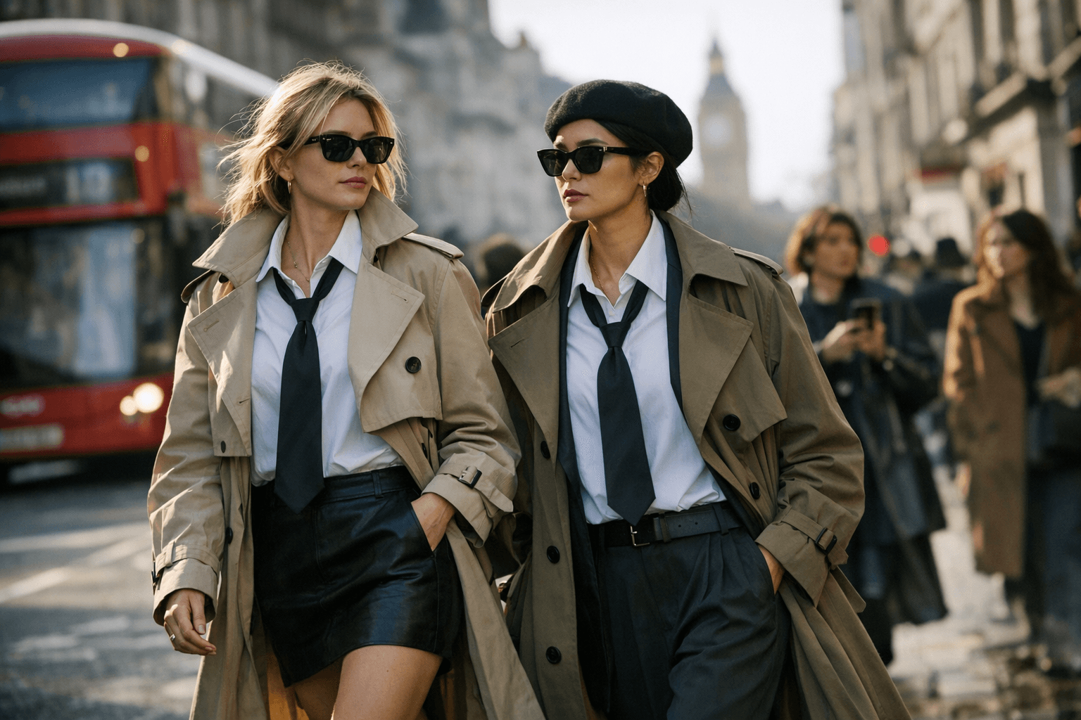 Vogue highlights London Fashion Week street trends: cheeky trenches, button-downs, ties