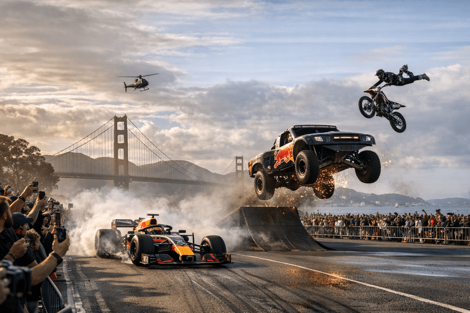 Red Bull Showrun Brings F1 Cars and Stunt Vehicles to Marina Green