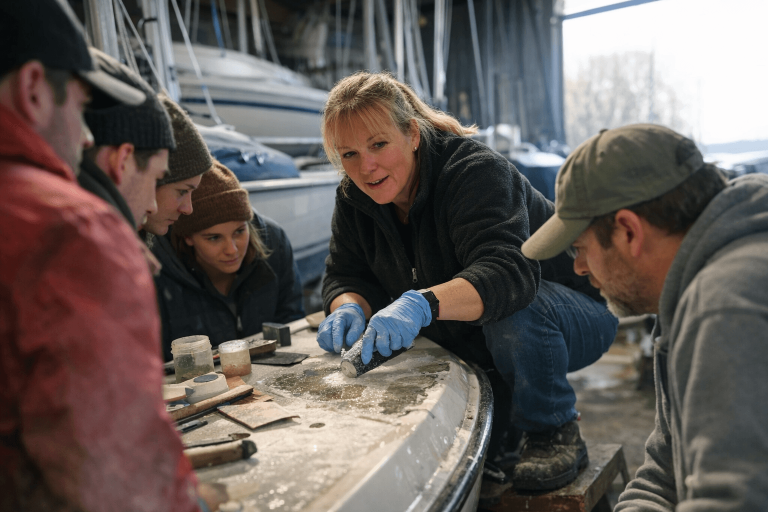 Hoofer Sailing Club Hosts Hands-On Rebedding and Fiberglass Repair with Dawn Mills