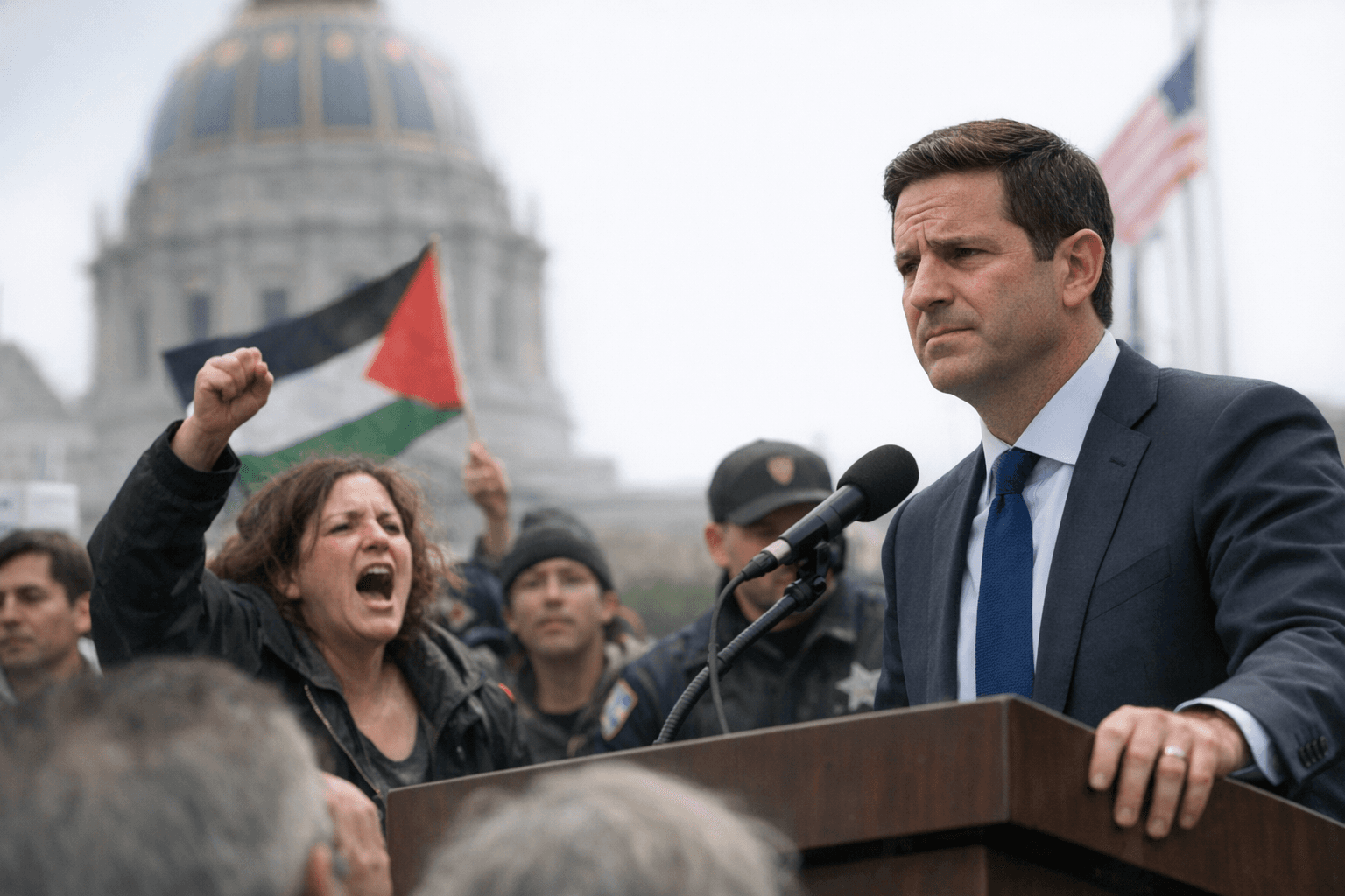 SF Mayor Lurie Accuses Protesters of Antisemitic Chant, Witnesses Dispute