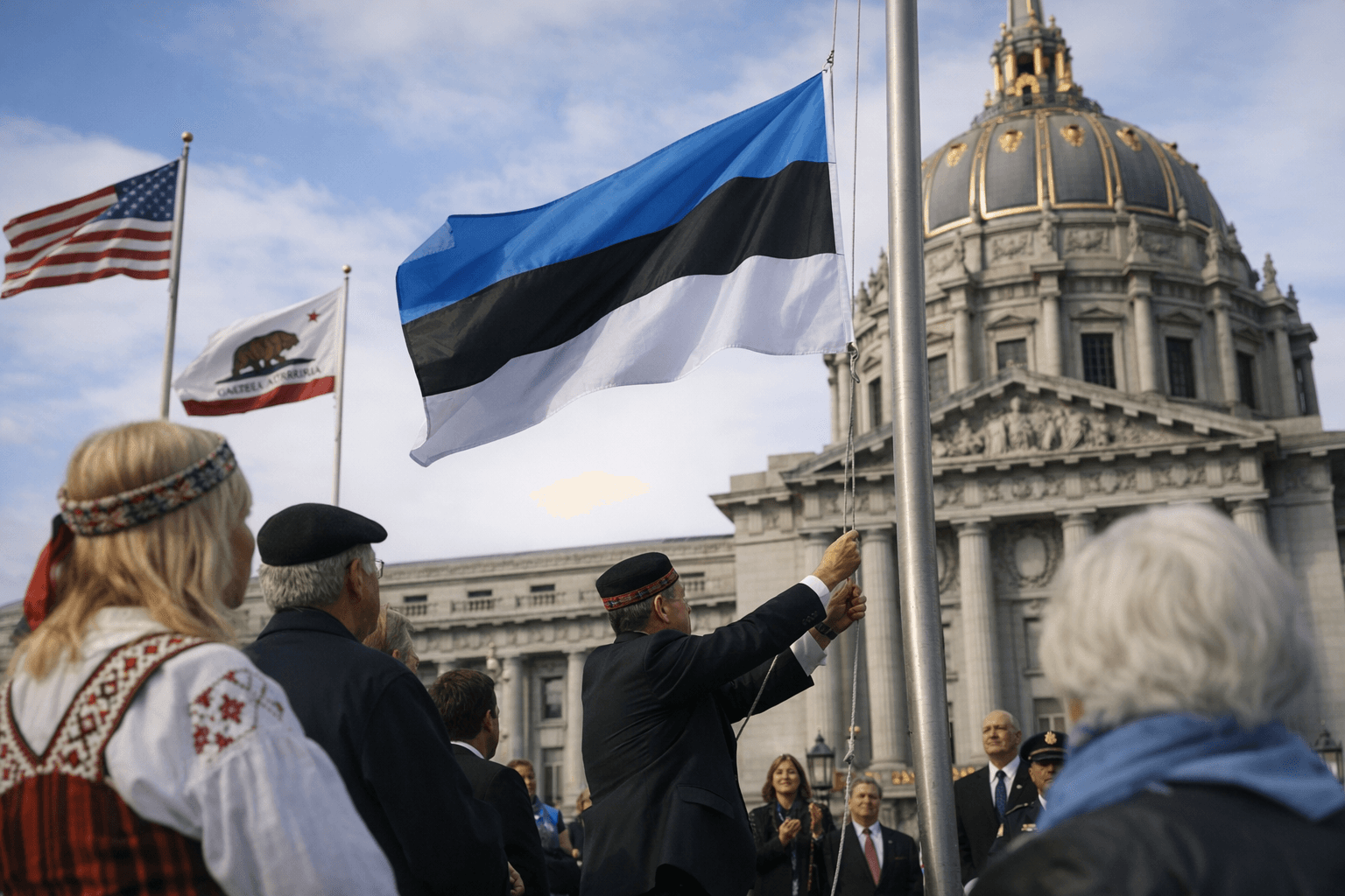 Estonian Community Raises Flag at San Francisco City Hall for Estonia's Independence