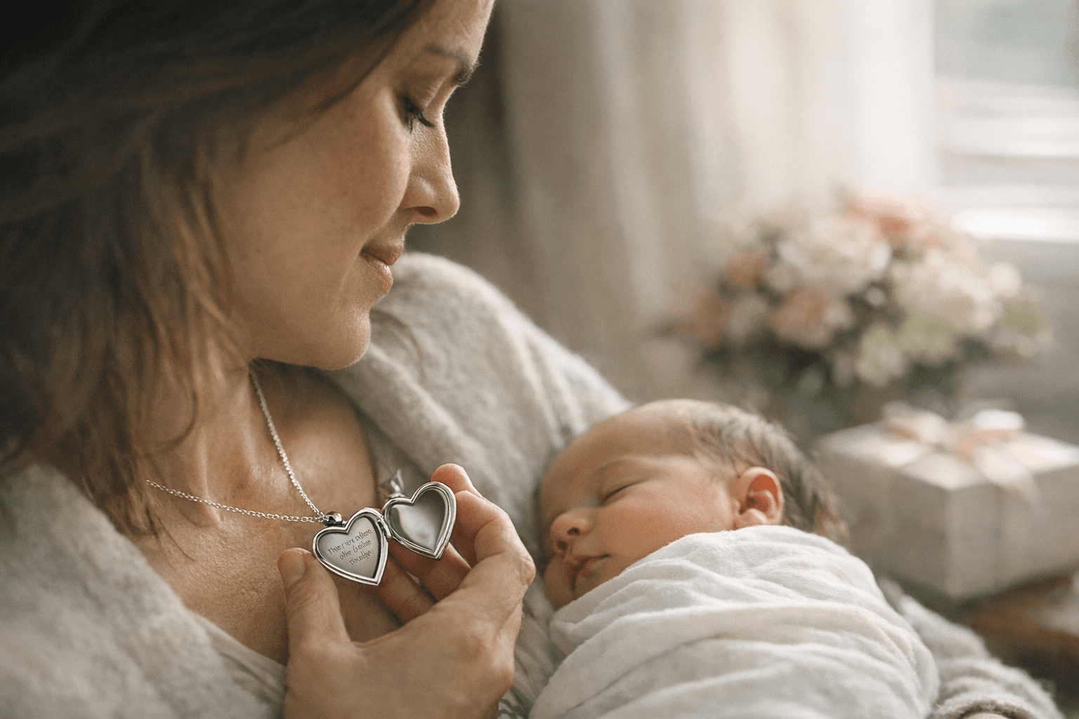 Etsy listing offers heart pendant with 35-character secret-message engraving for new moms