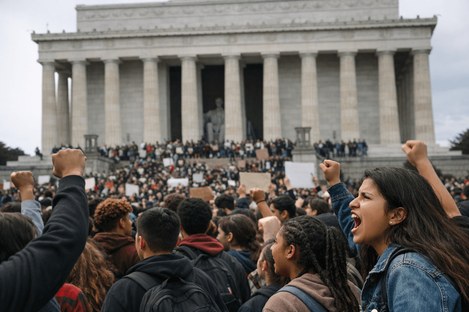 Hundreds of high school students rally at Lincoln Memorial over ICE