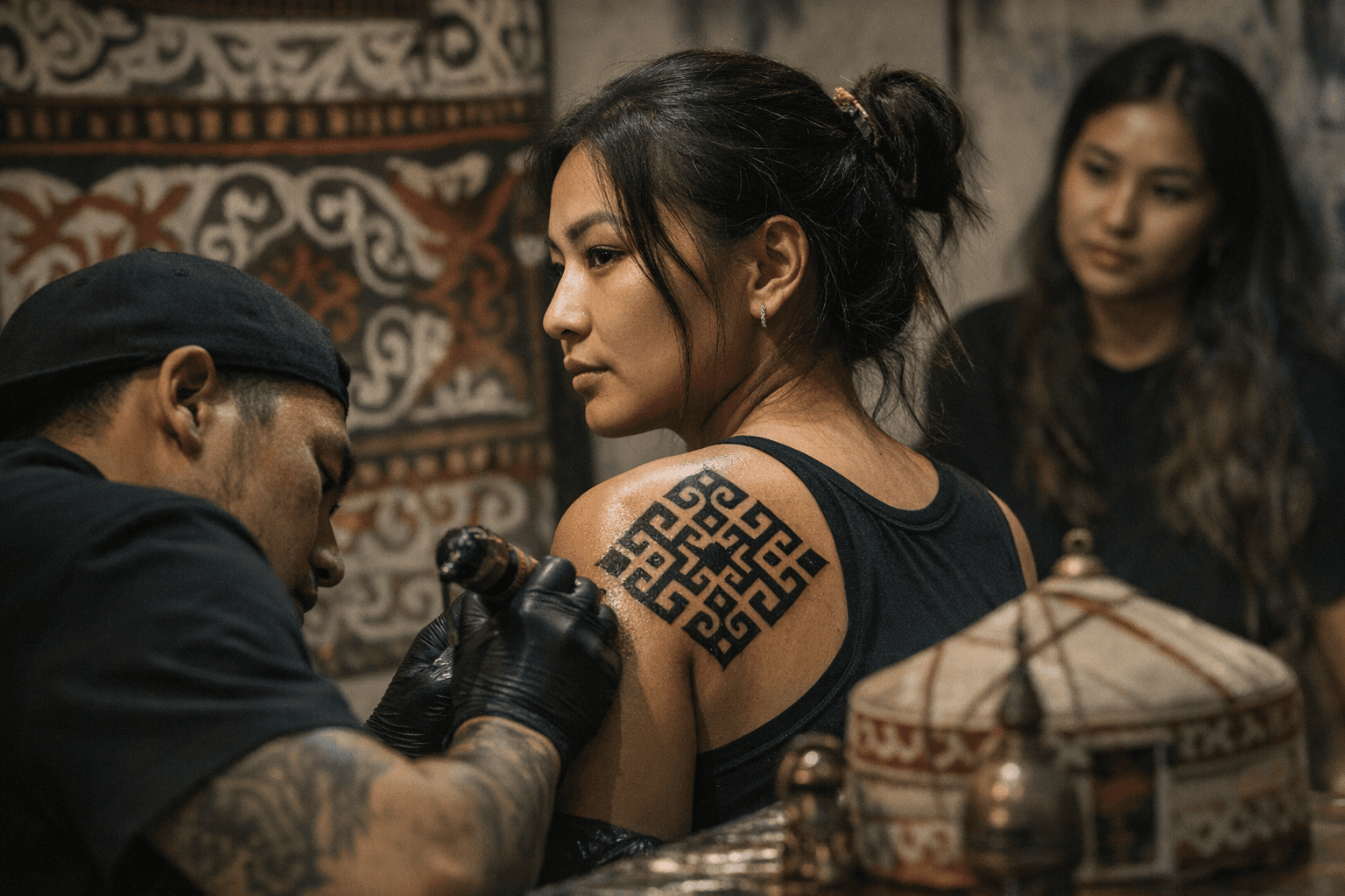 Young Kazakhs revive traditional geometric ornaments through a surge in tattooing