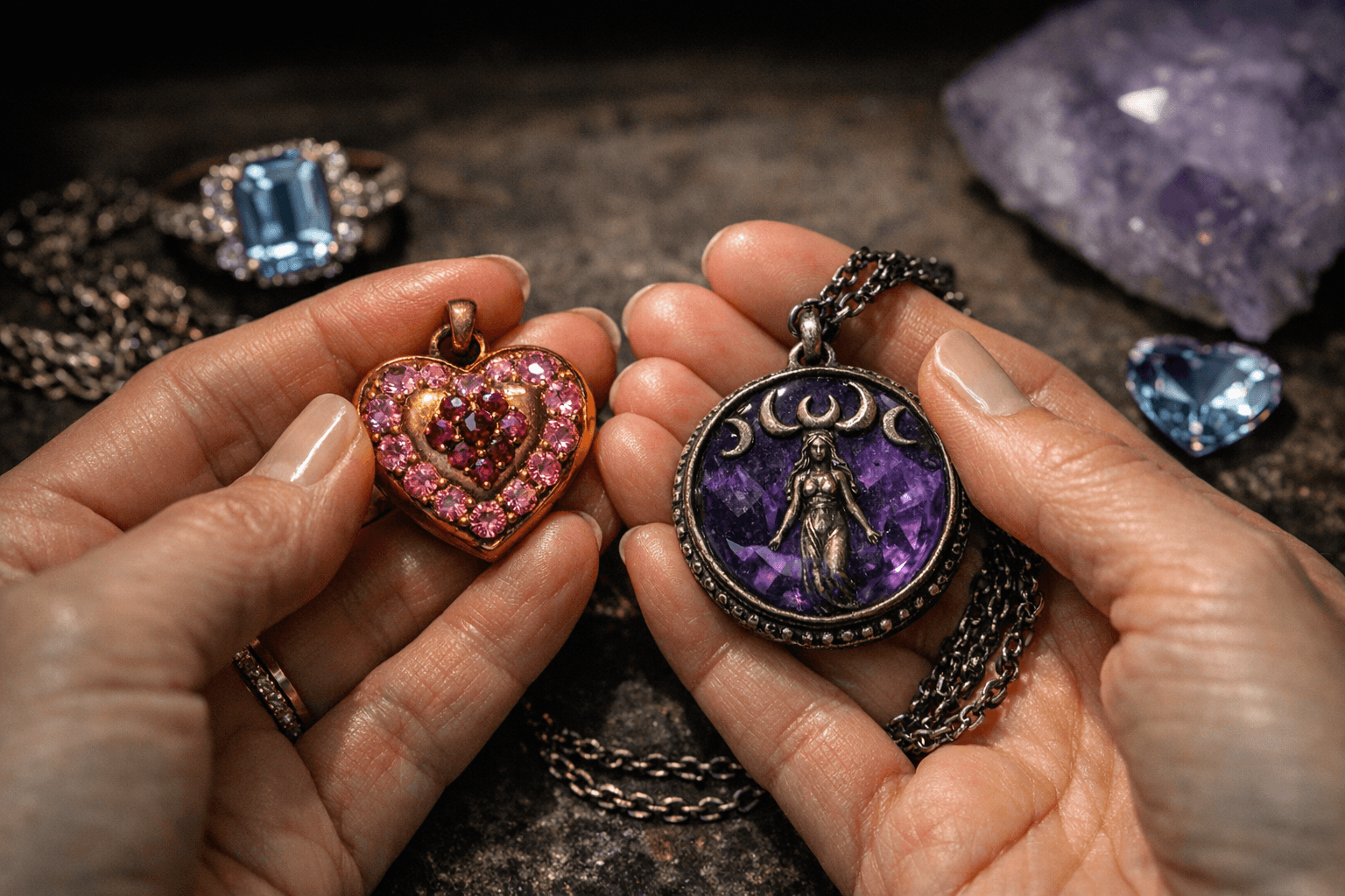 Brittany Siminitz Spotlights Icy-Blue Gems, Amethysts and Heart Jewelry