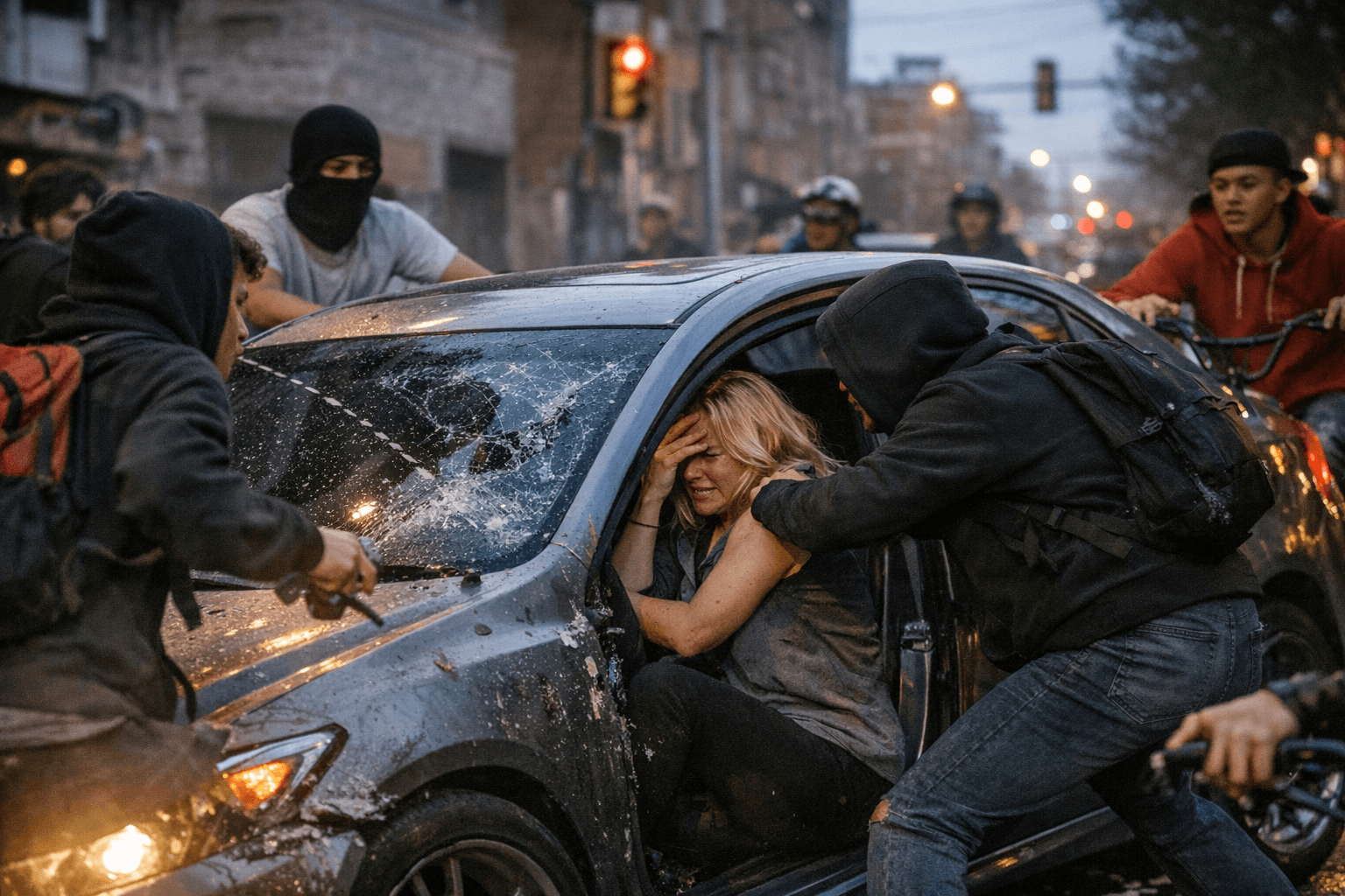 Teens on Bikes Surround Car, Assault Woman, Vandalize Vehicle Near Jefferson Street