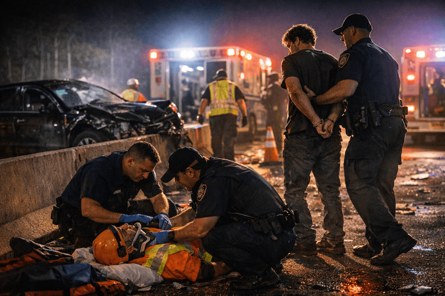 Driver Arrested on Suspicion of DWI After LIE Crash Injures DOT Worker