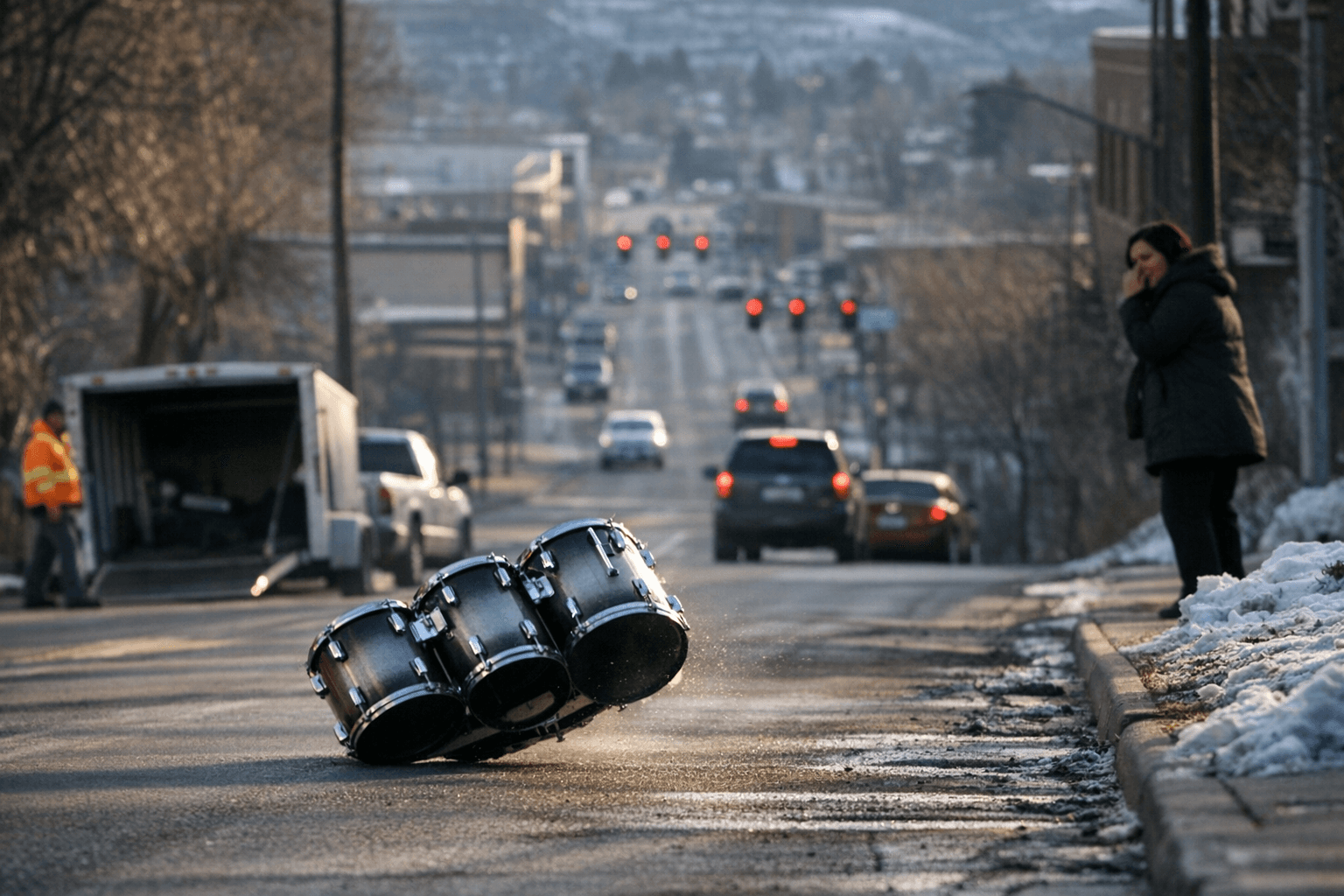 Tenor Drum Separates From Transport, Rolls Down Rapid City Street