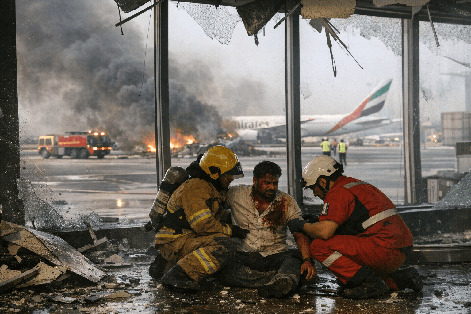 One killed and 11 injured at Abu Dhabi and Dubai airports after intercepted strikes