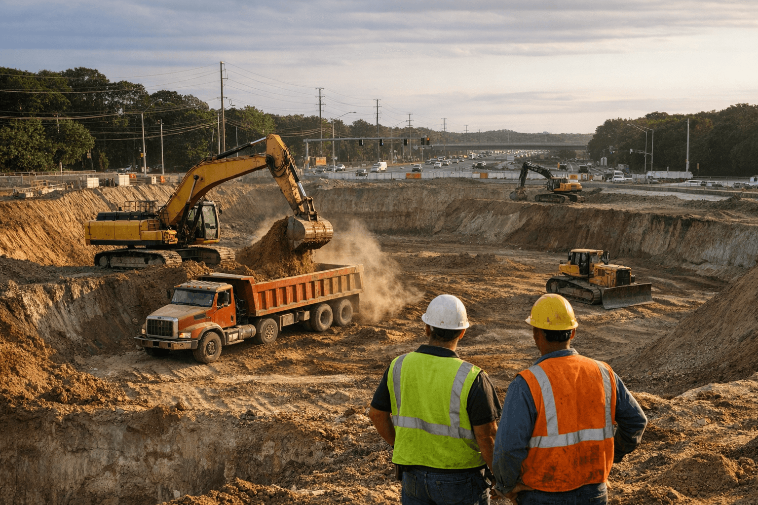 Massive recharge basin excavation at Nicolls Road and Route 347 advances reconstruction