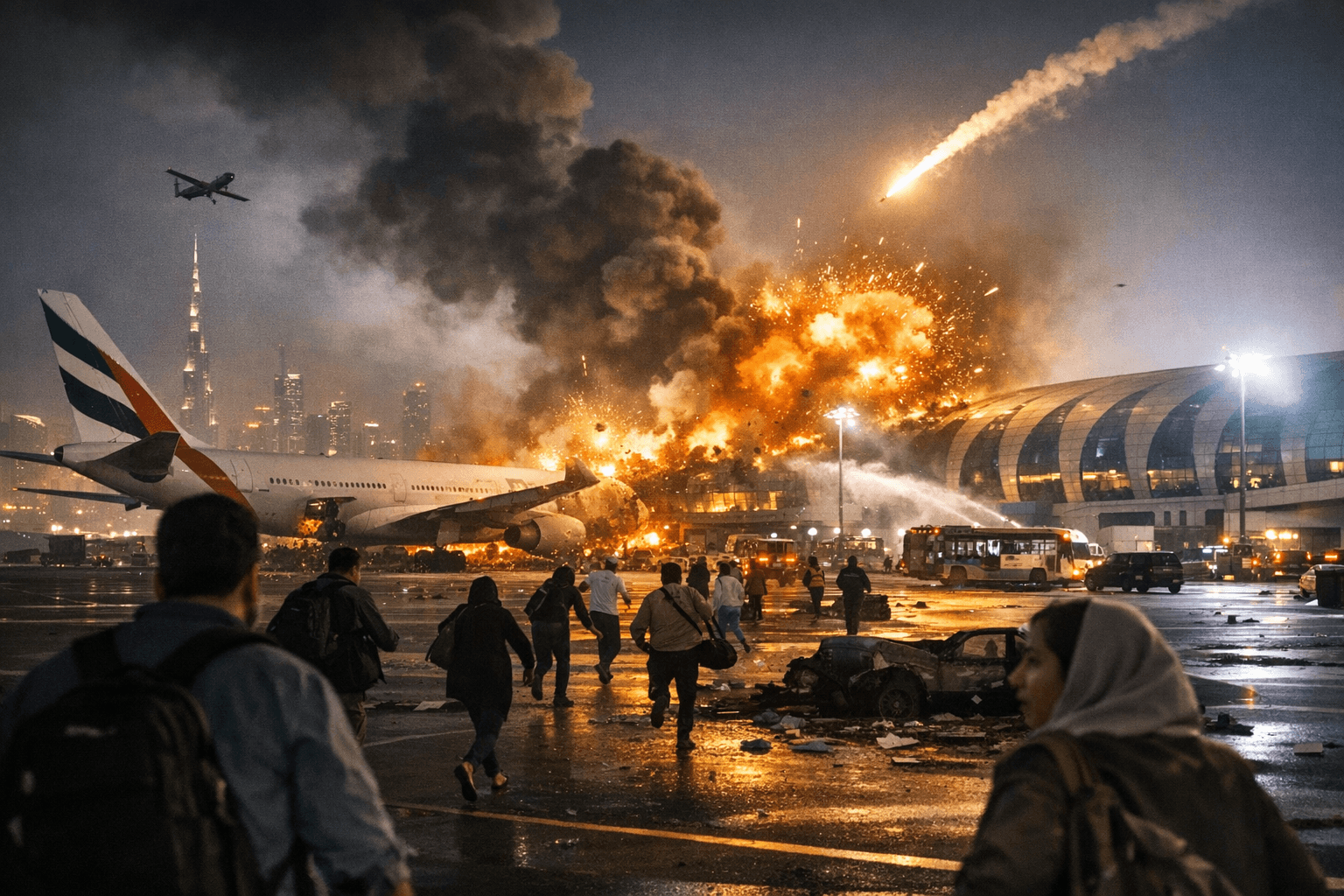 Iran‑linked strikes hit Dubai, damaging airport and grounding thousands of flights