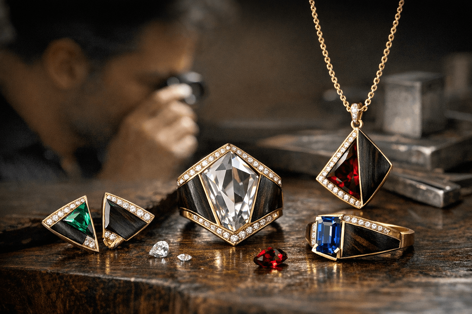 Fernando Jorge’s Deep Vertex Collection Marries Geometric Gemstones with Ebony Wood Inlays